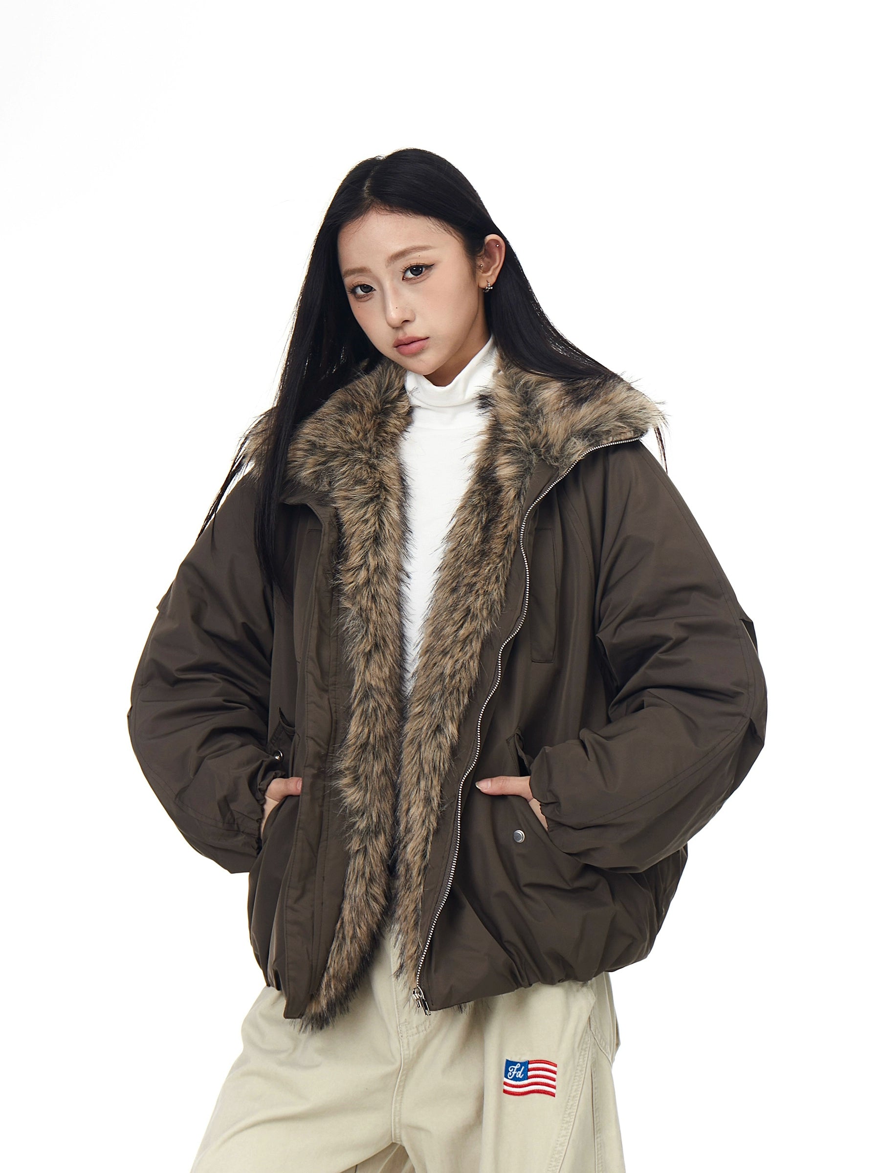 Multi-Pocket Fur-Collar Utility Hawk Jacket