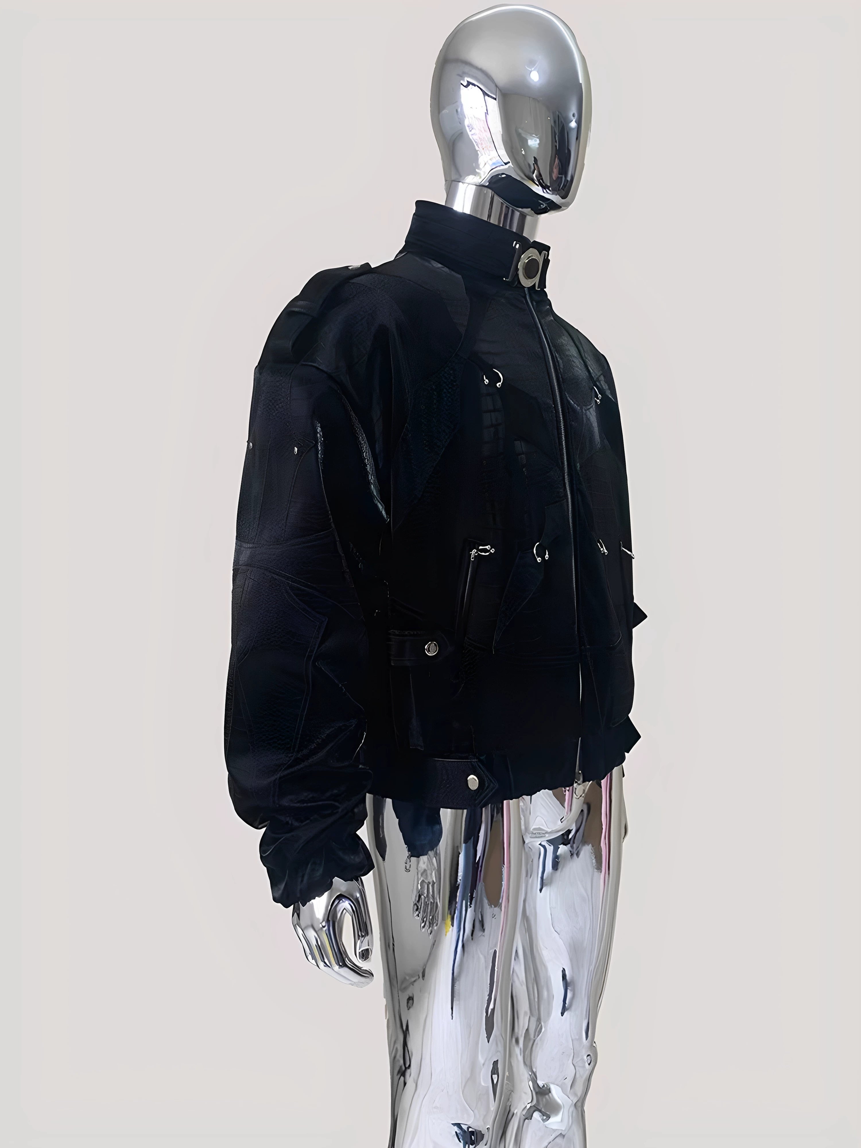 Sanhoostudio Crocodile Embossed Colorblock PU Leather Jacket