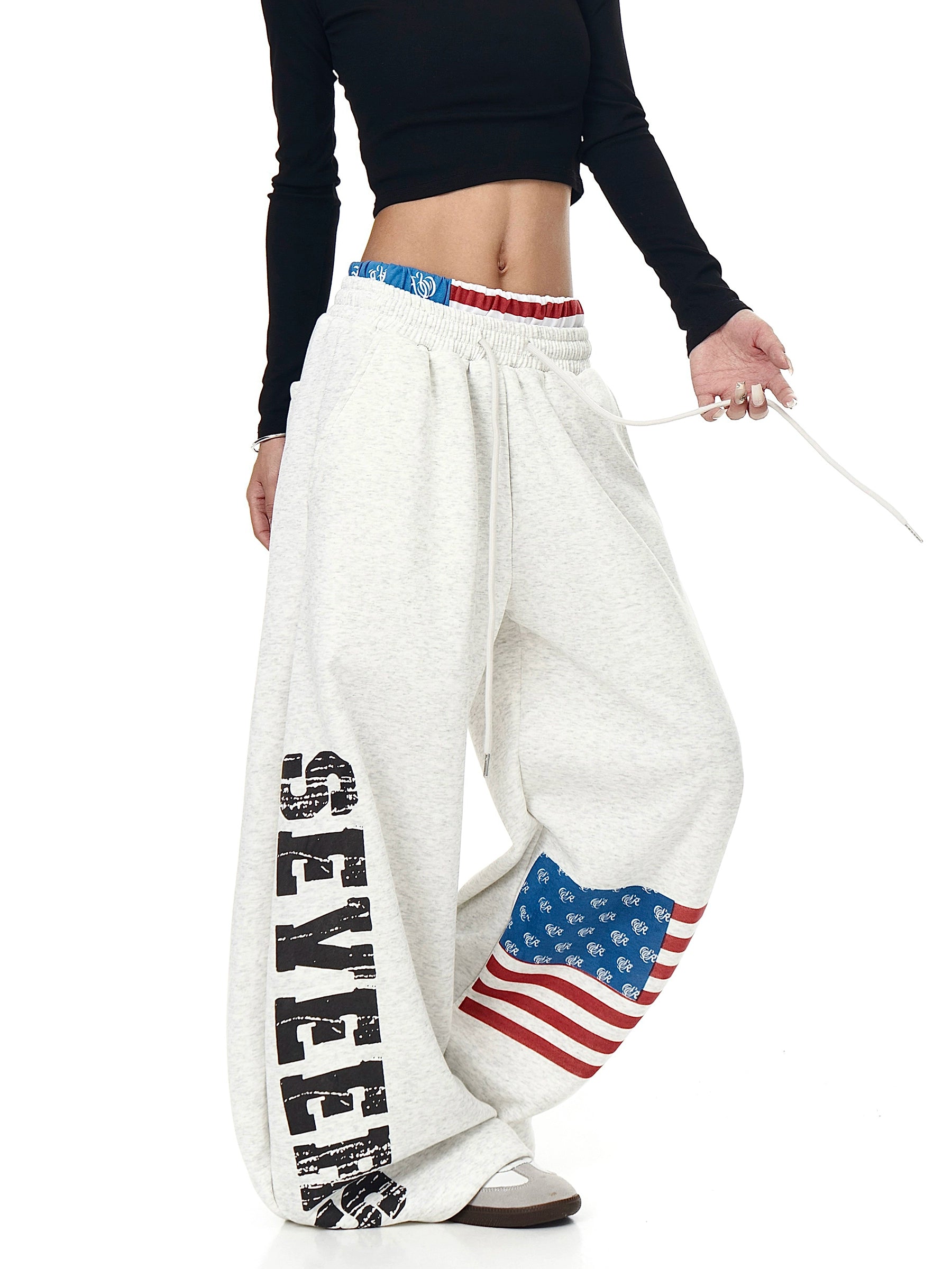 American Flag Print Wide-Leg Sweatpants