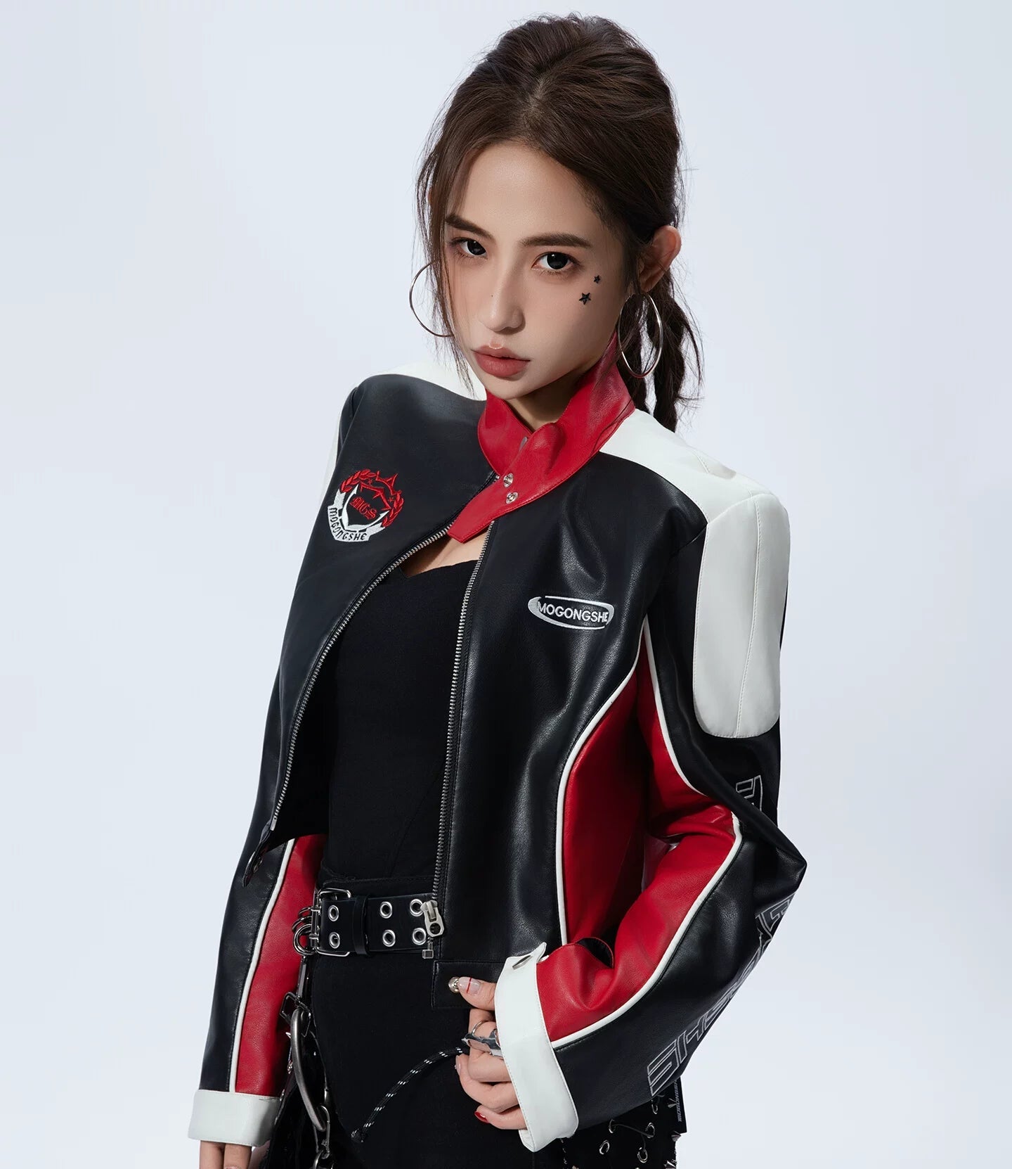 Sanhoostudio PU Leather Cropped Biker Jacket