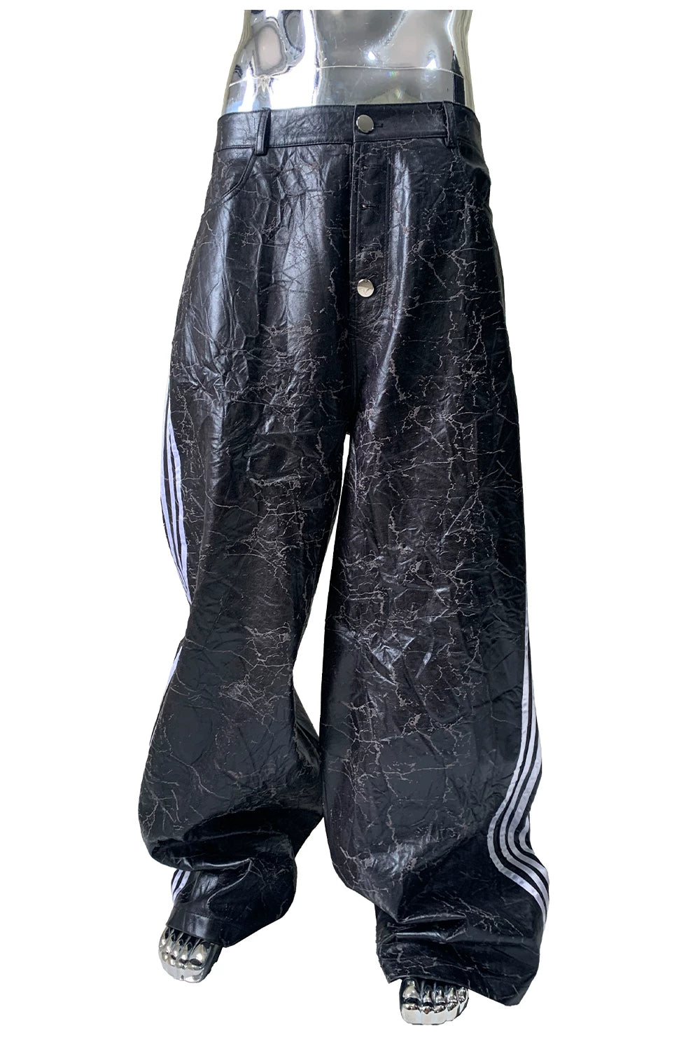 Sanhoostudio Cracked Wide Leg PU Leather Pants