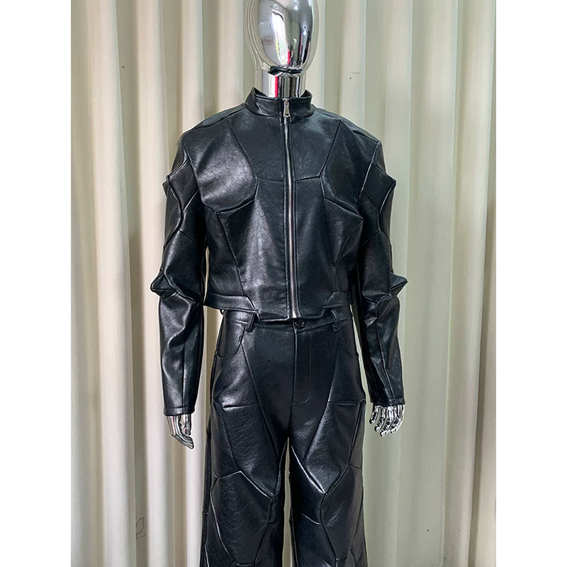 Sanhoostudio Deconstructed Asymmetric PU Leather Jacket