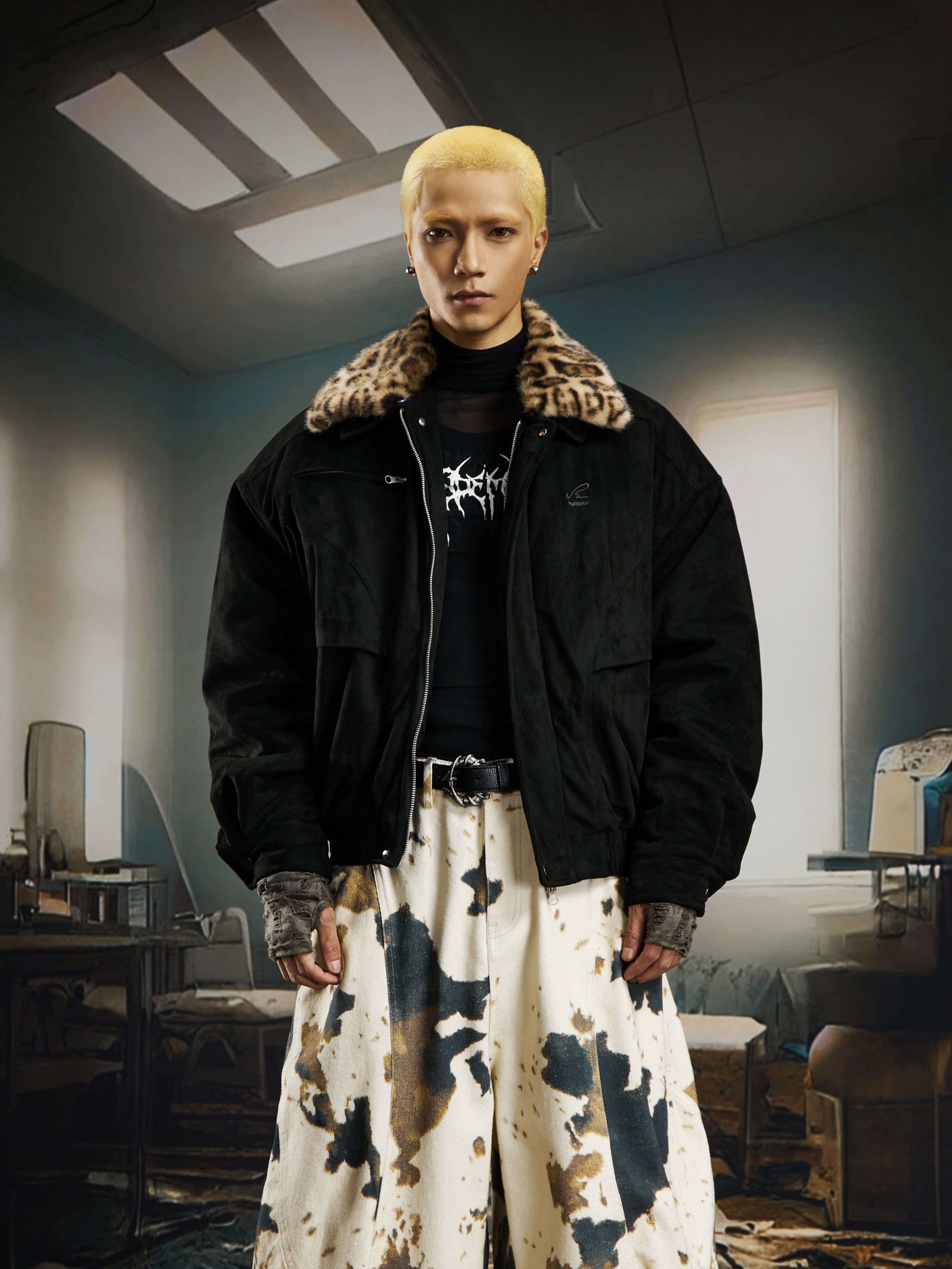 Detachable Leopard Collar Short Puffer Jacket