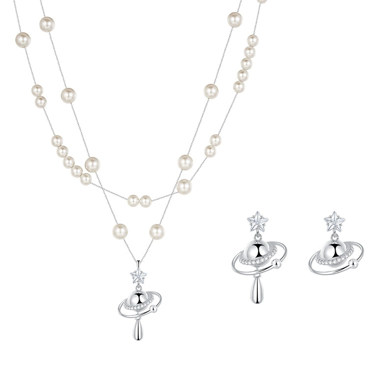 Planet Pearl Double Layer Necklace