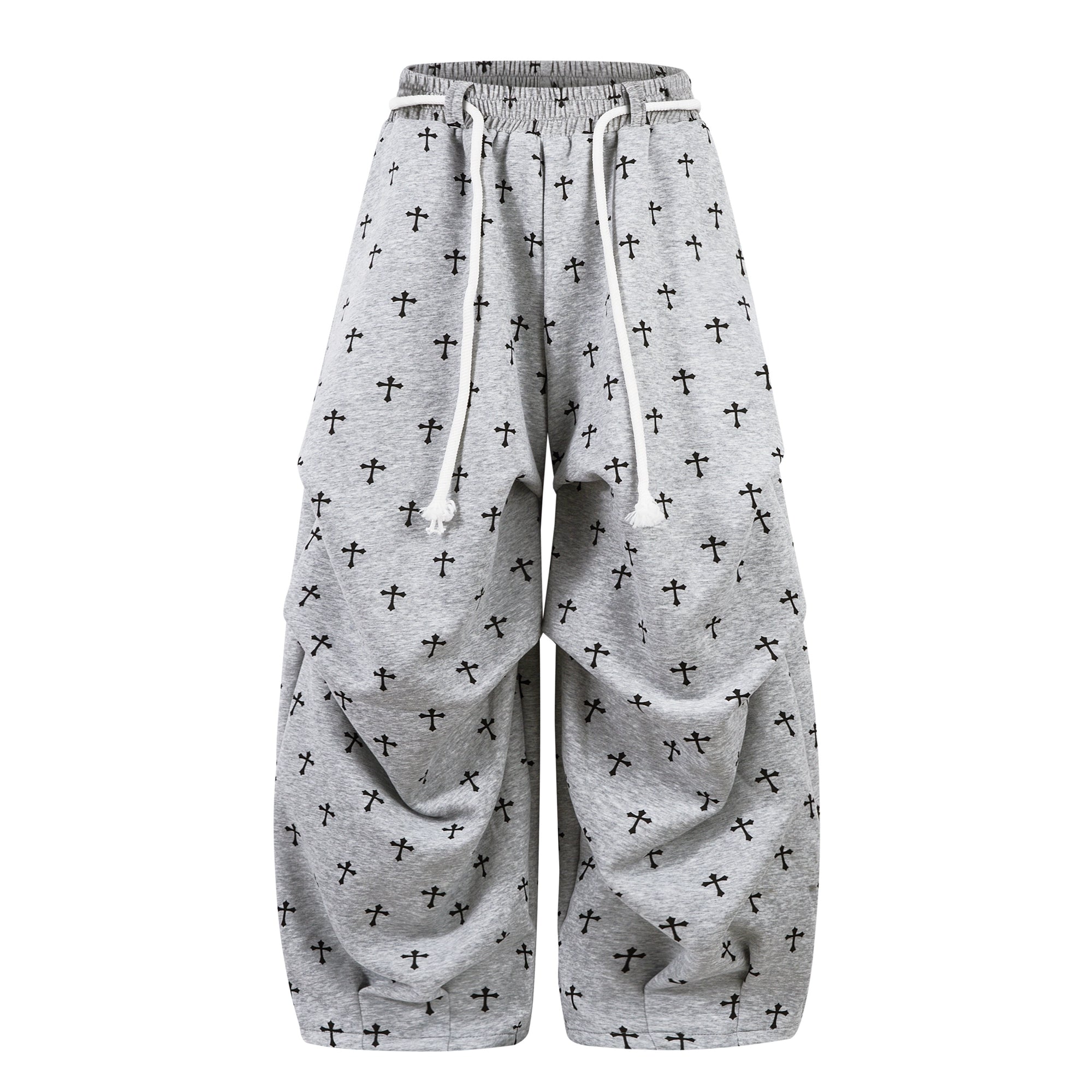 Gothic Cross Print Pleated Street Sweatpants