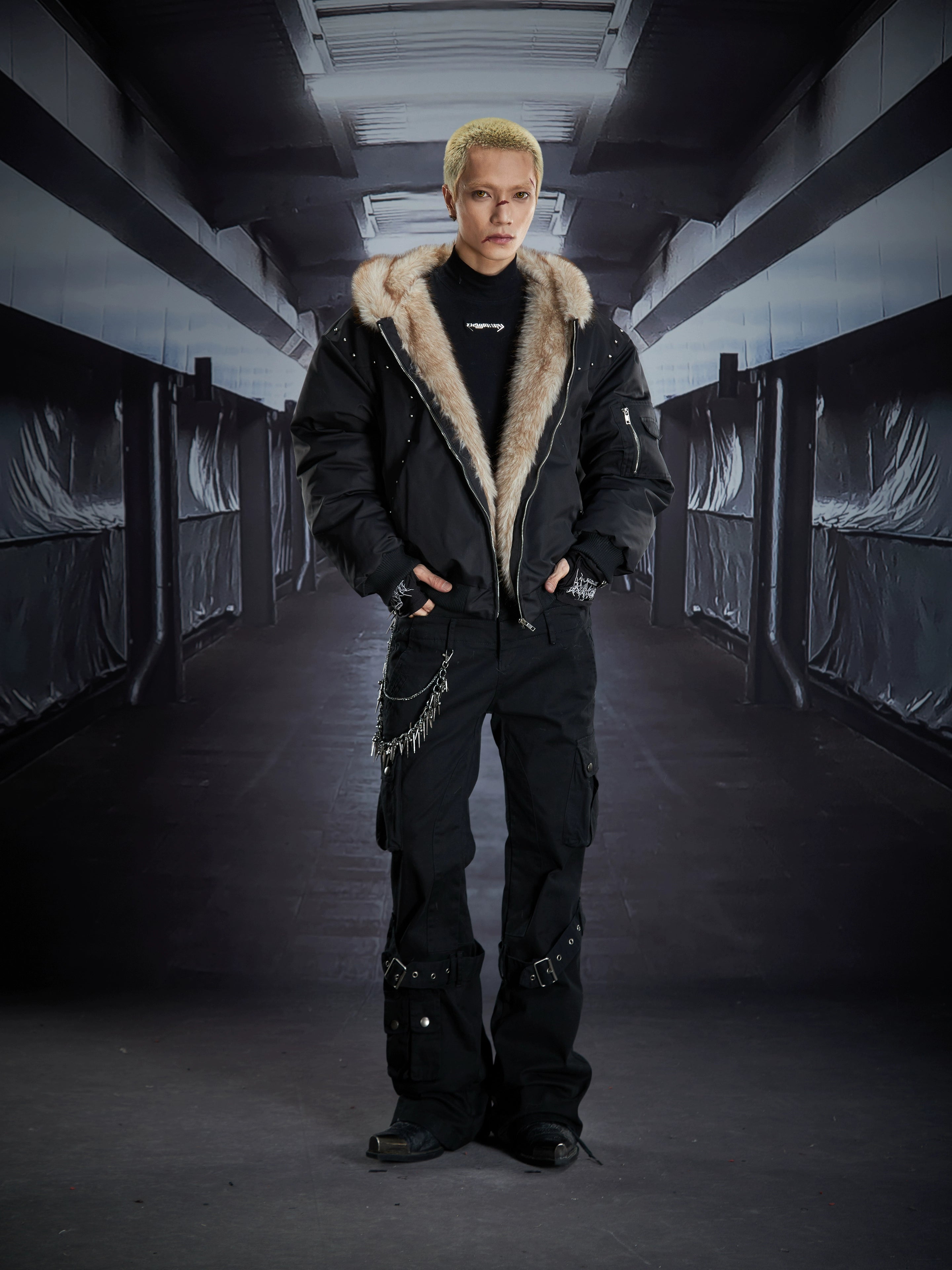 Furry Ear Hooded Studded Oversized Winter Puffer