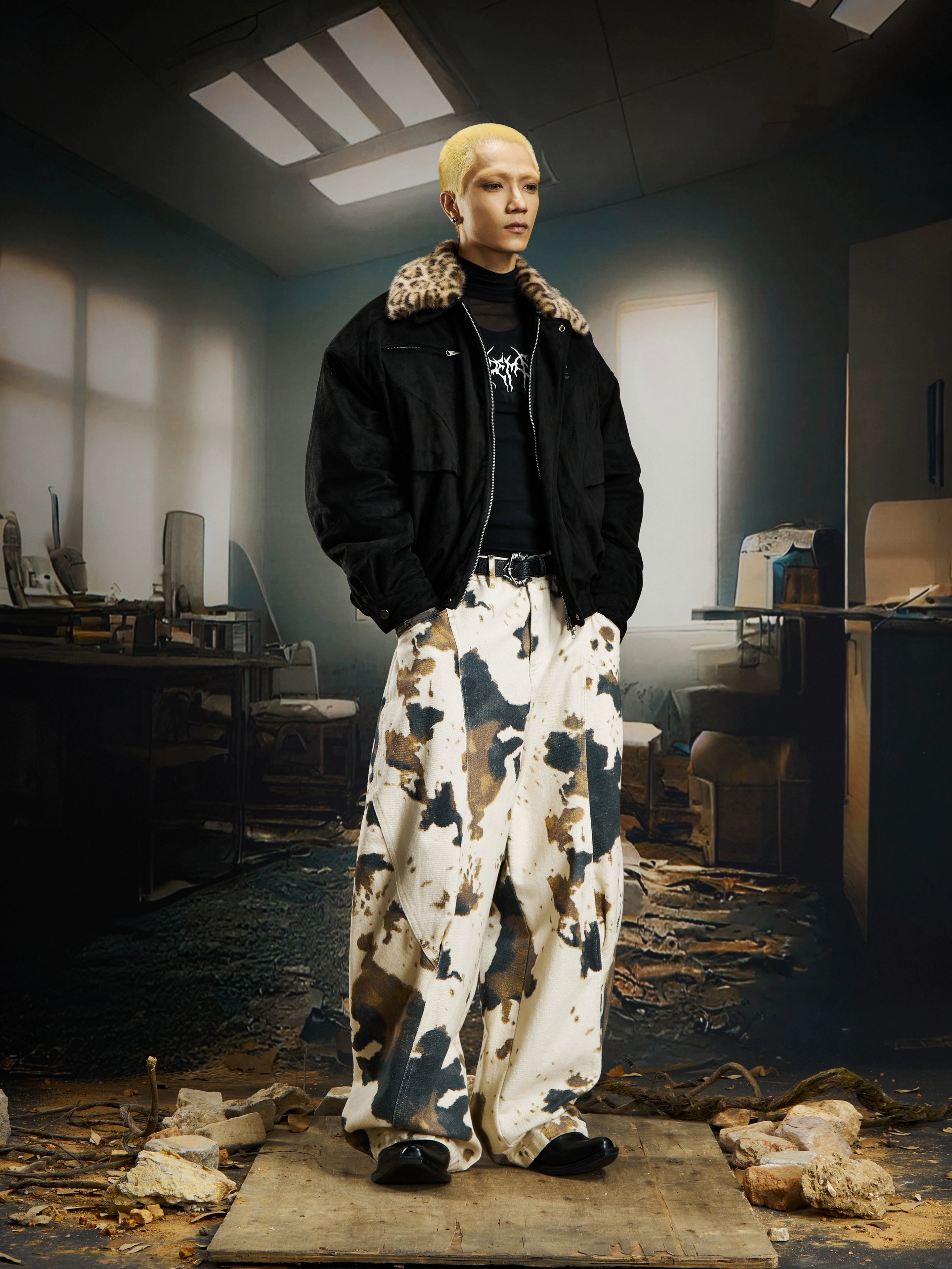 Detachable Leopard Collar Short Puffer Jacket