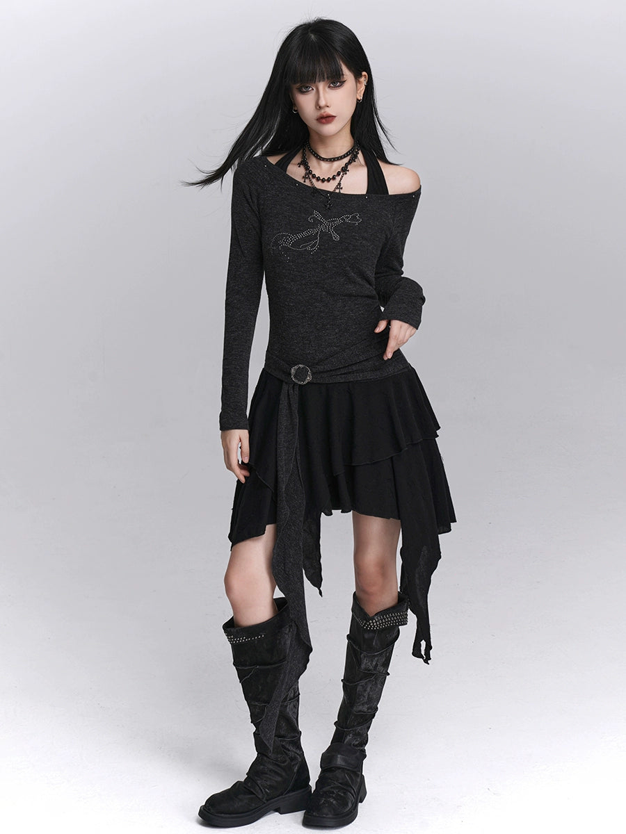 Layered Halter Off-Shoulder Dress