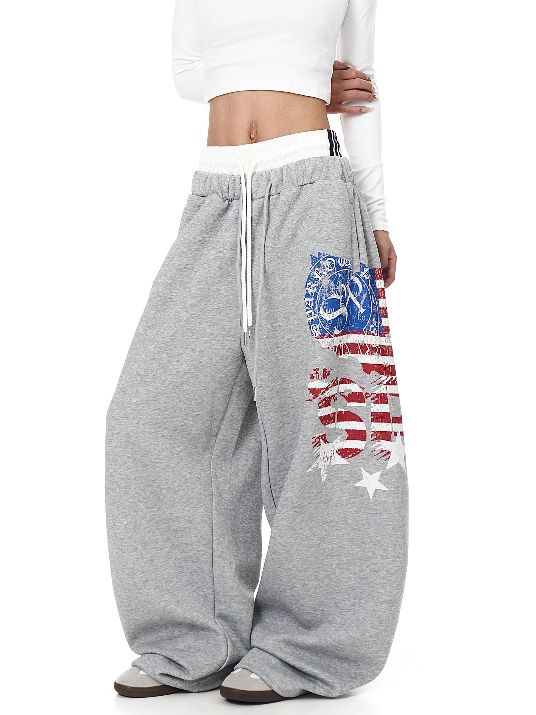 Double-Waist Letter Print Straight Sweatpants