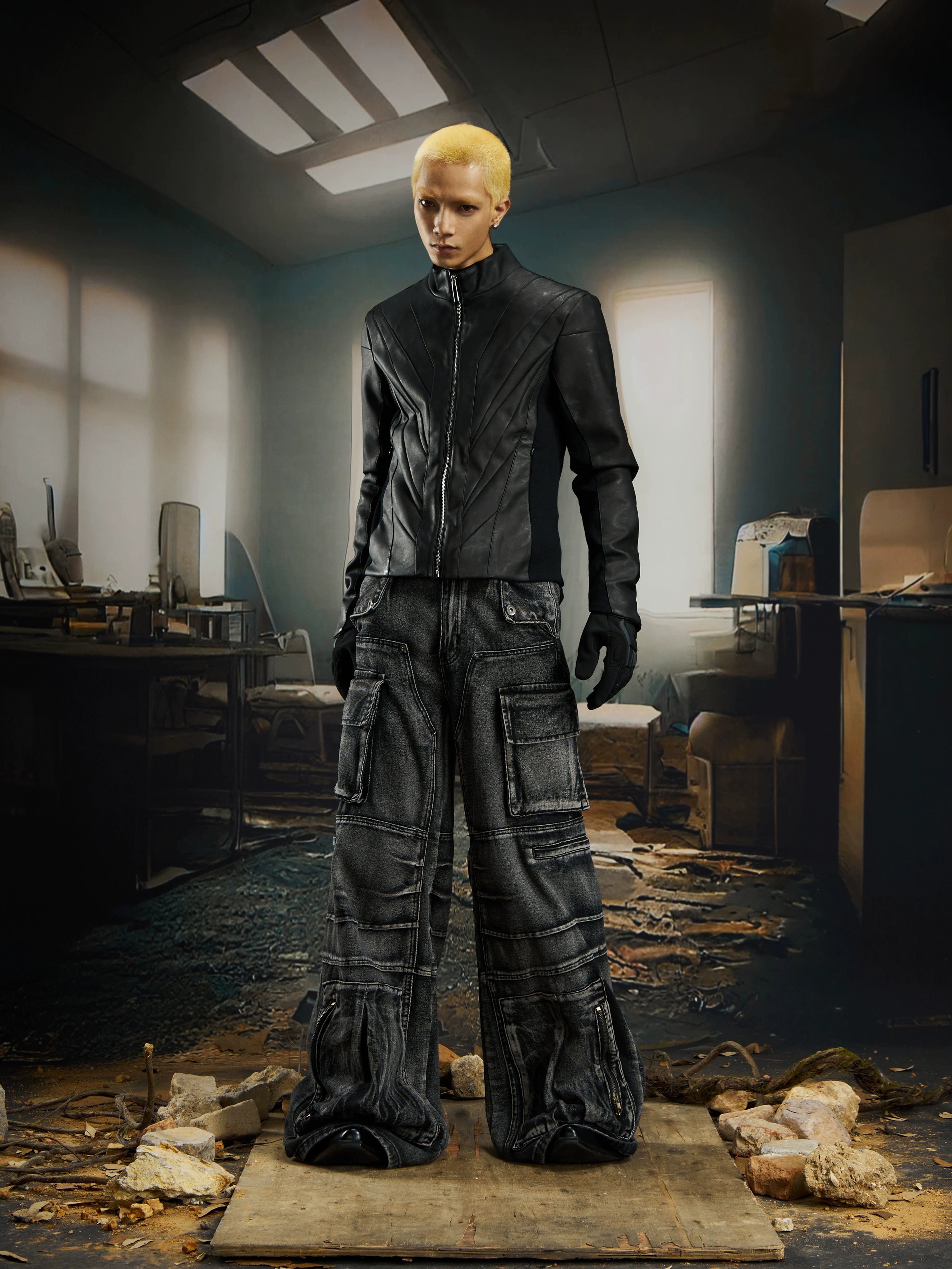 Futuristic Structured Short Leather Jacket