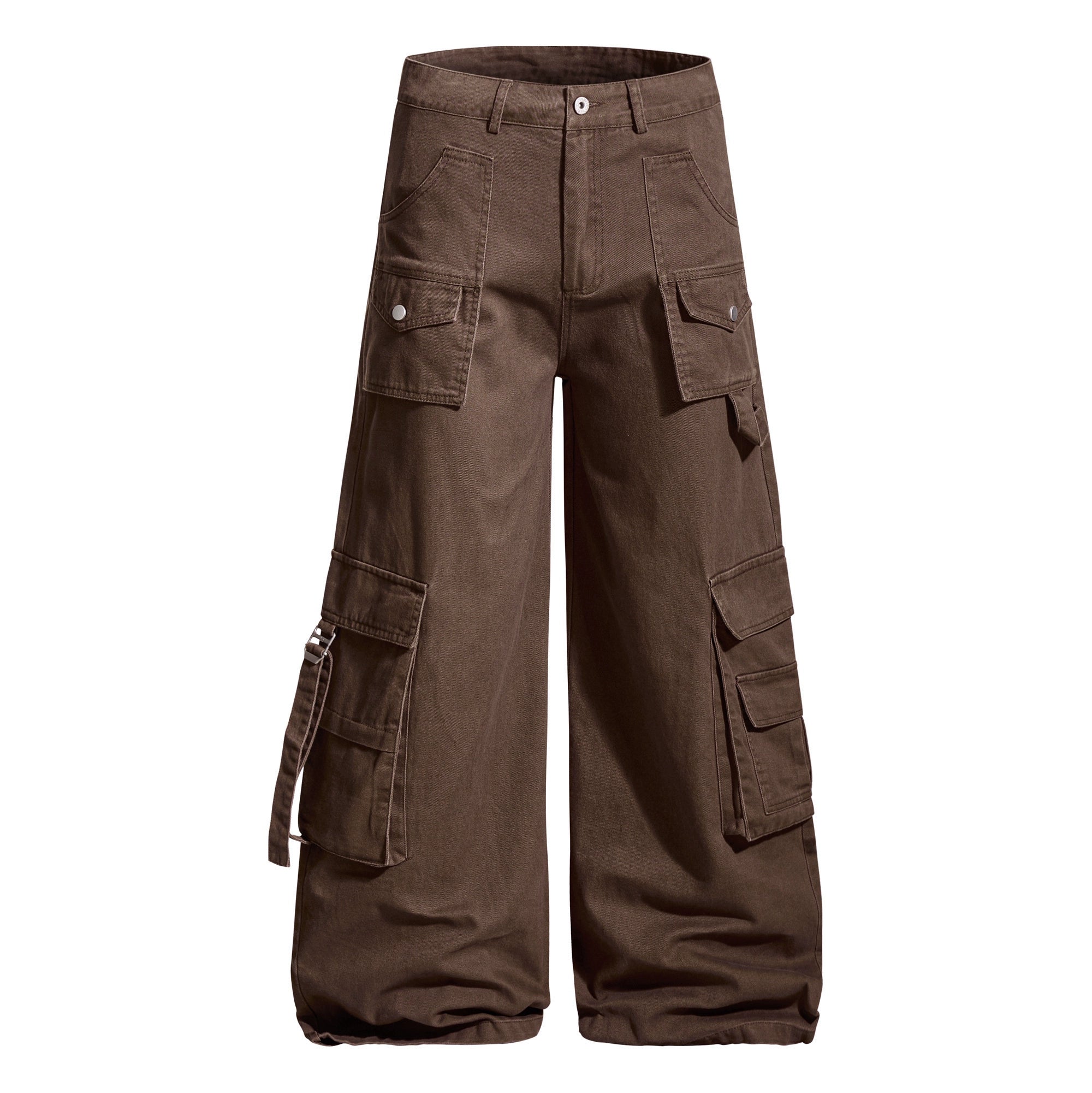 Heavy-Duty Brown Multi-Pocket Utility Pants