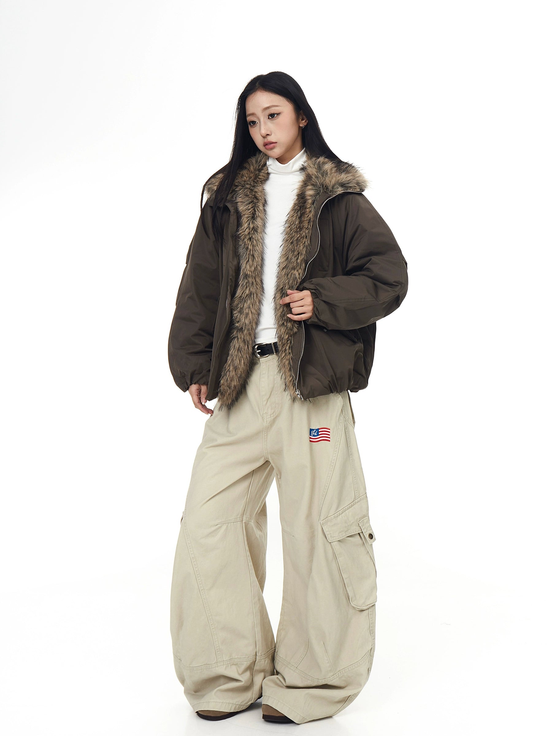 Multi-Pocket Fur-Collar Utility Hawk Jacket