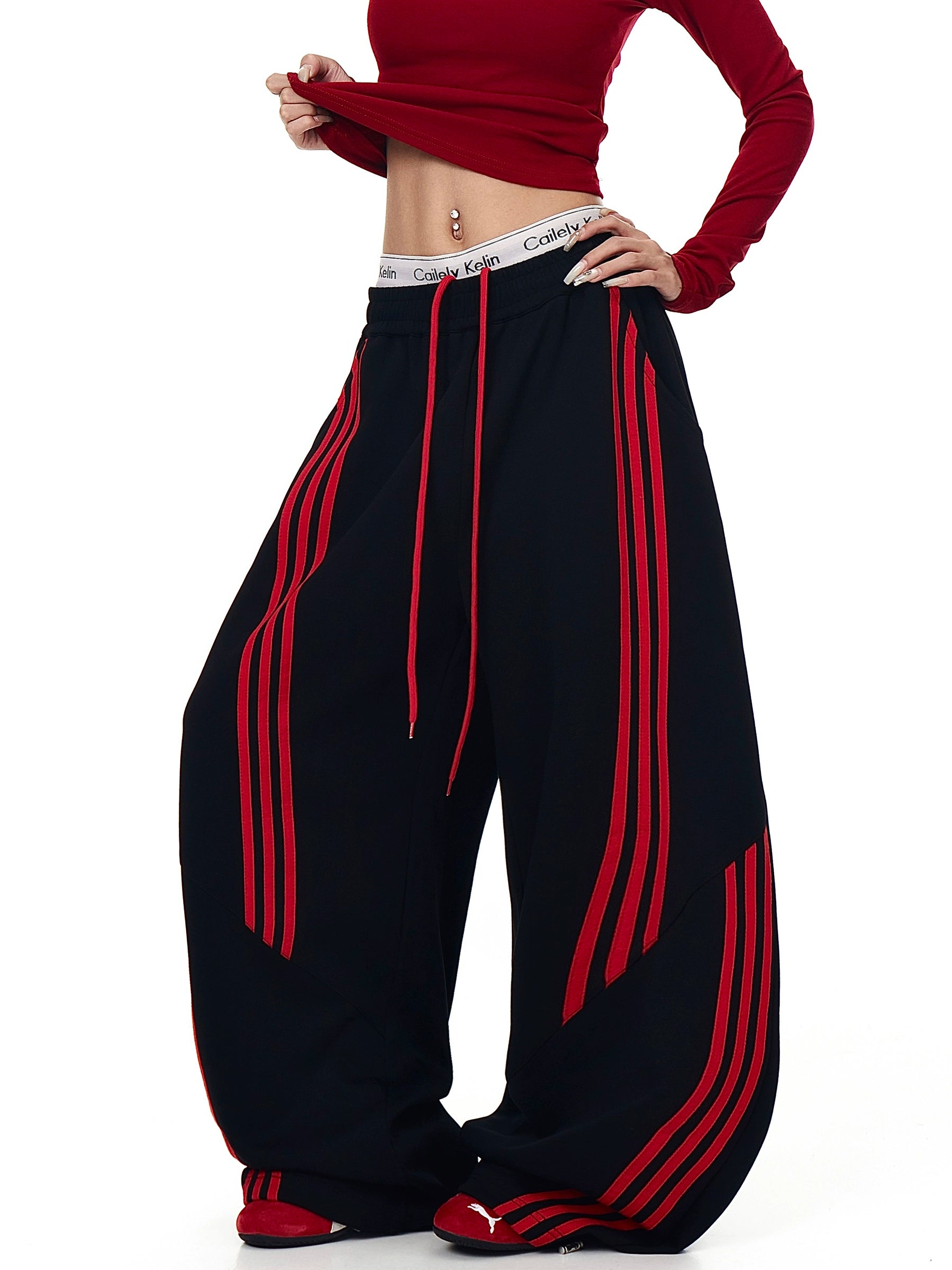 Red-Black Stripe Street Jogger Pants