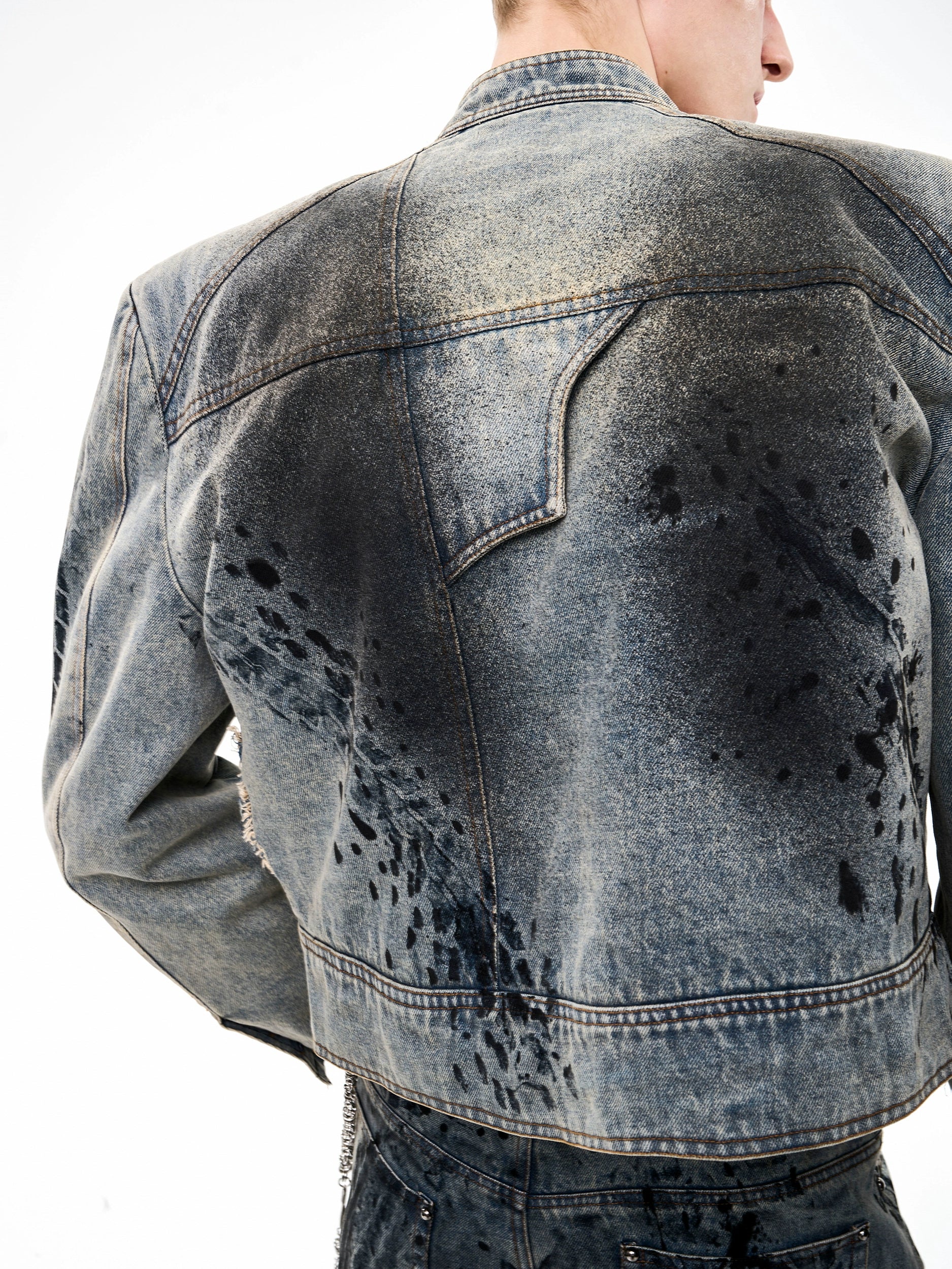 Washed Tire Print Padded Denim Jacket Set