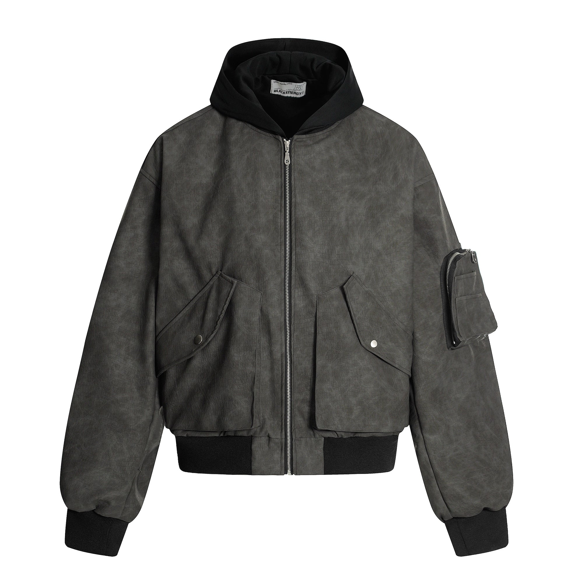 Multi-Pocket Layered Leather Bomber Jacket