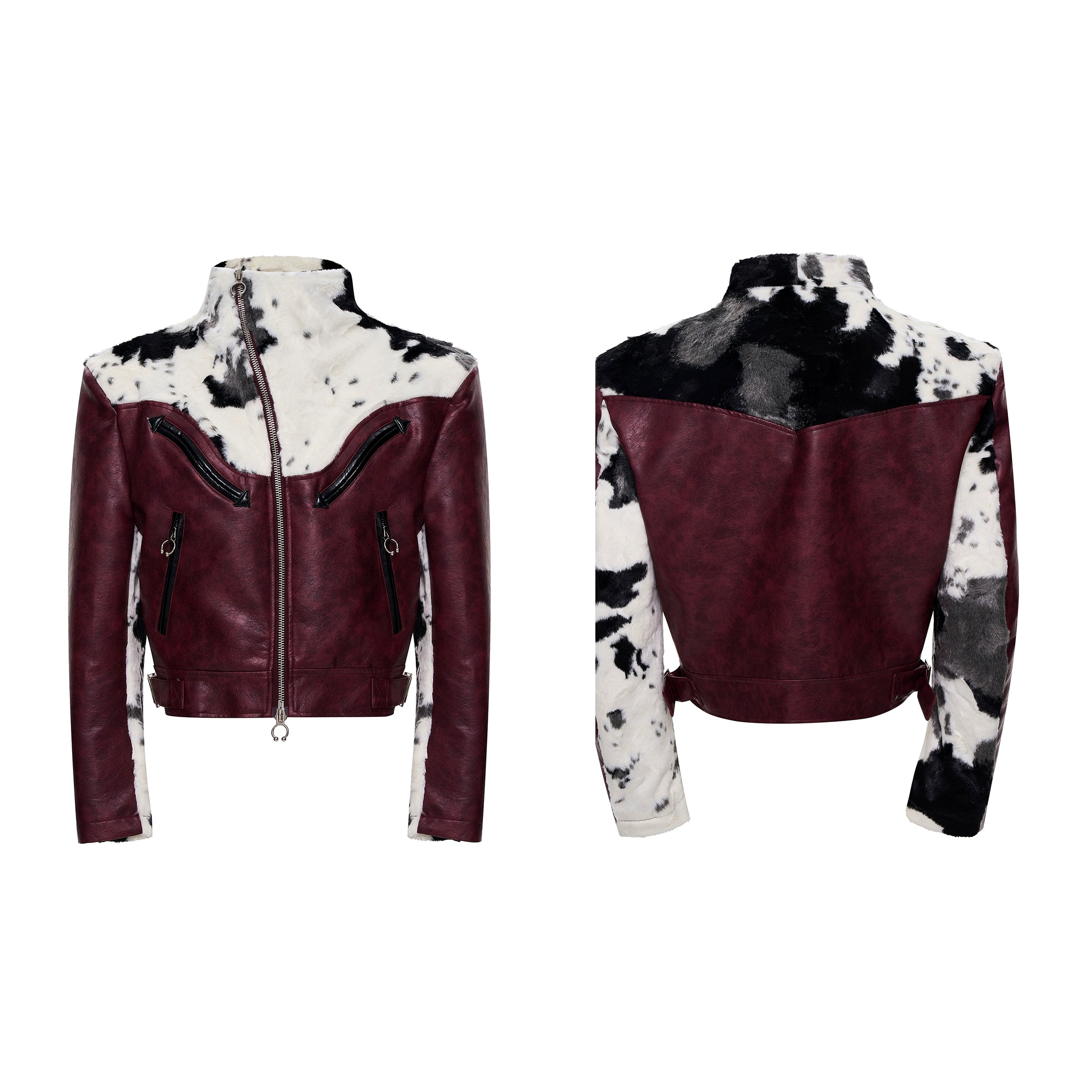 Cow Print Faux Fur Leather Jacket