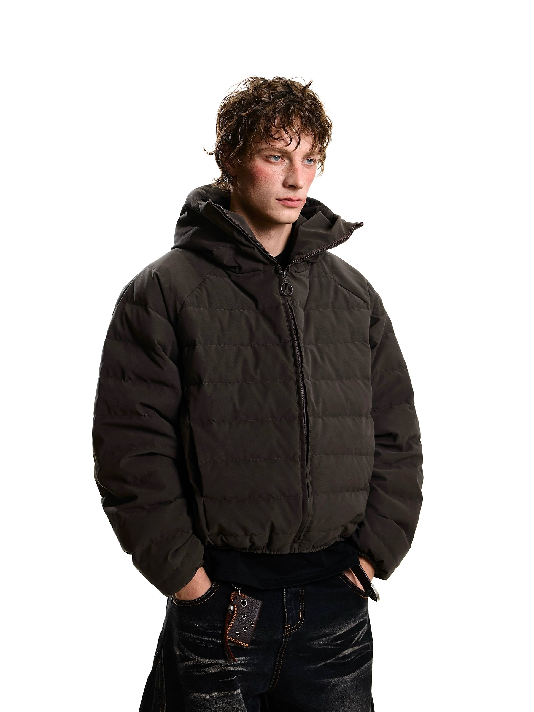 Lightweight 90% Down Ribbed Masked Hood Puffer