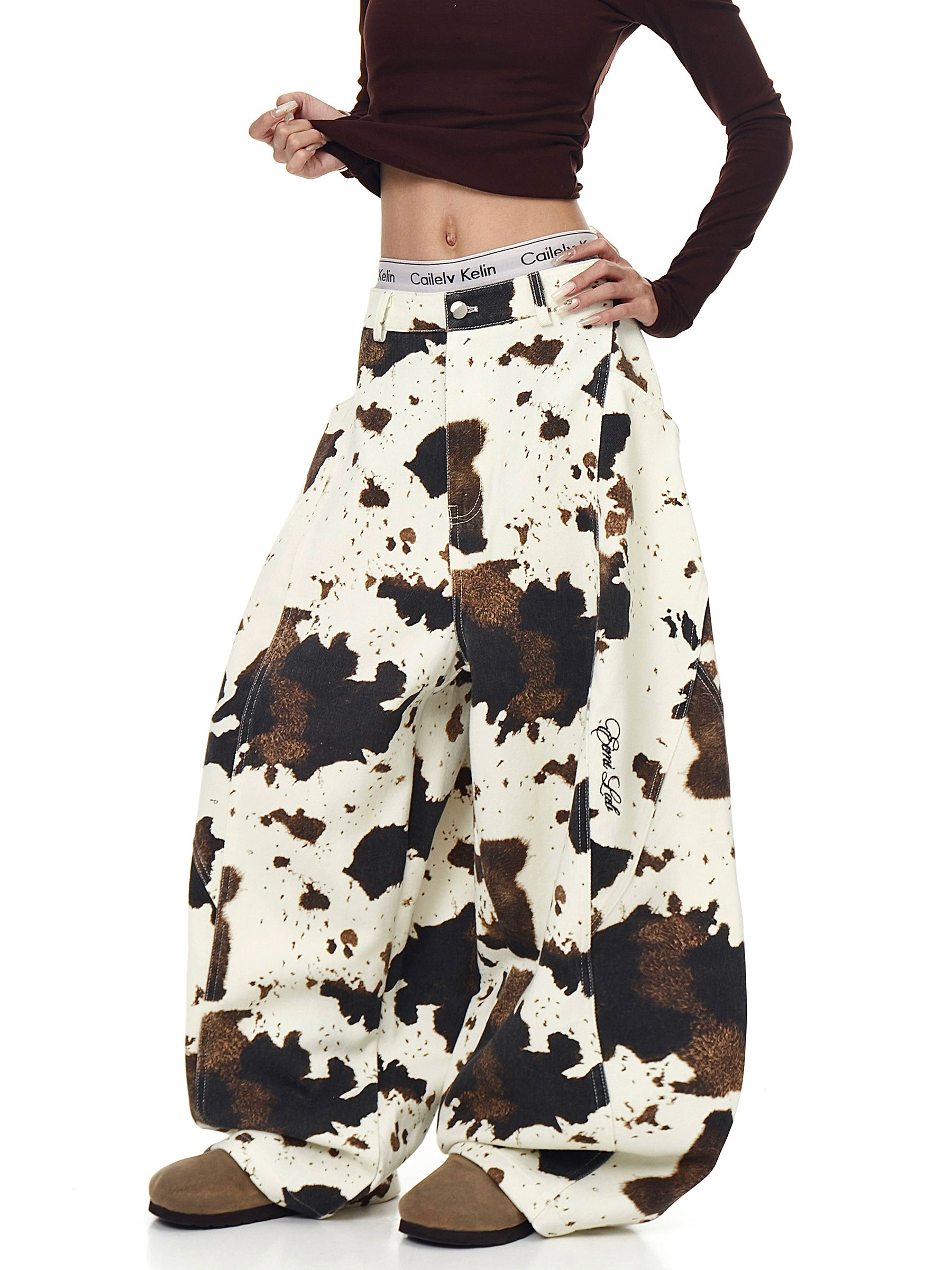 Washed Cow Camo Curved Denim Pants