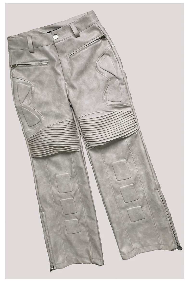 Sanhoostudio Exoskeleton Distressed PU Leather Pants