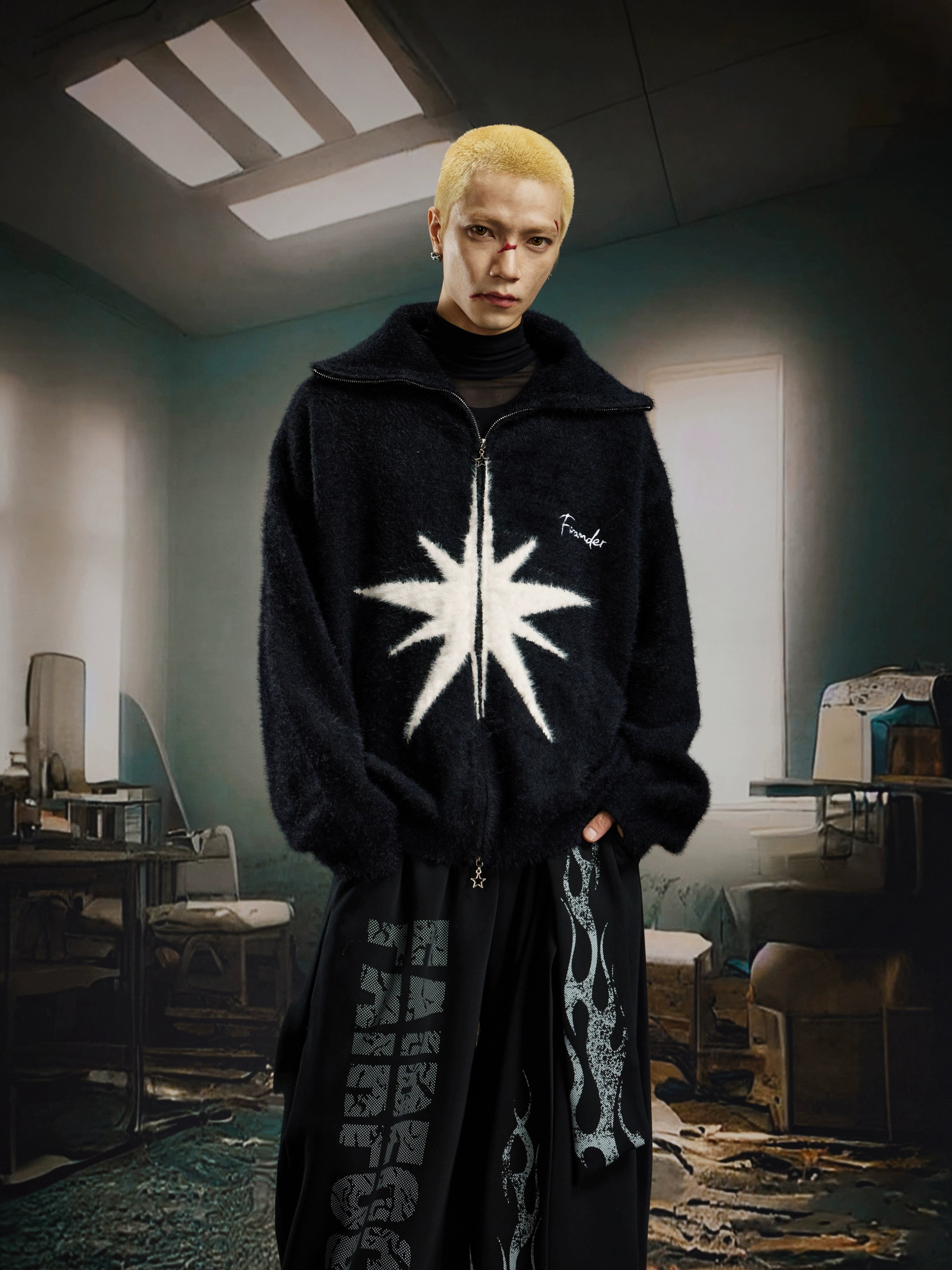 Y2K Mohair-Inspired High-Neck Zip Knit Sweater