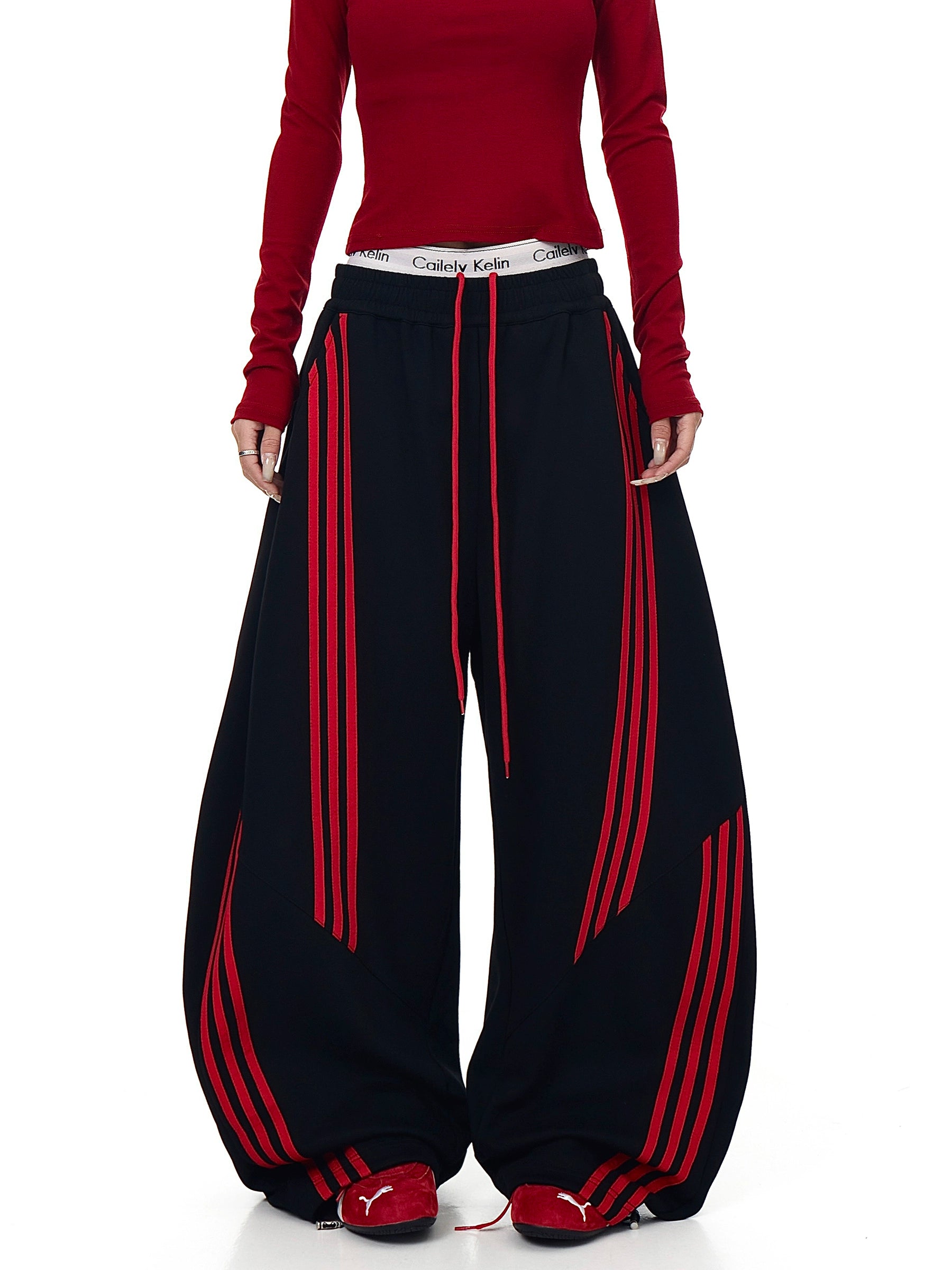 Red-Black Stripe Street Jogger Pants