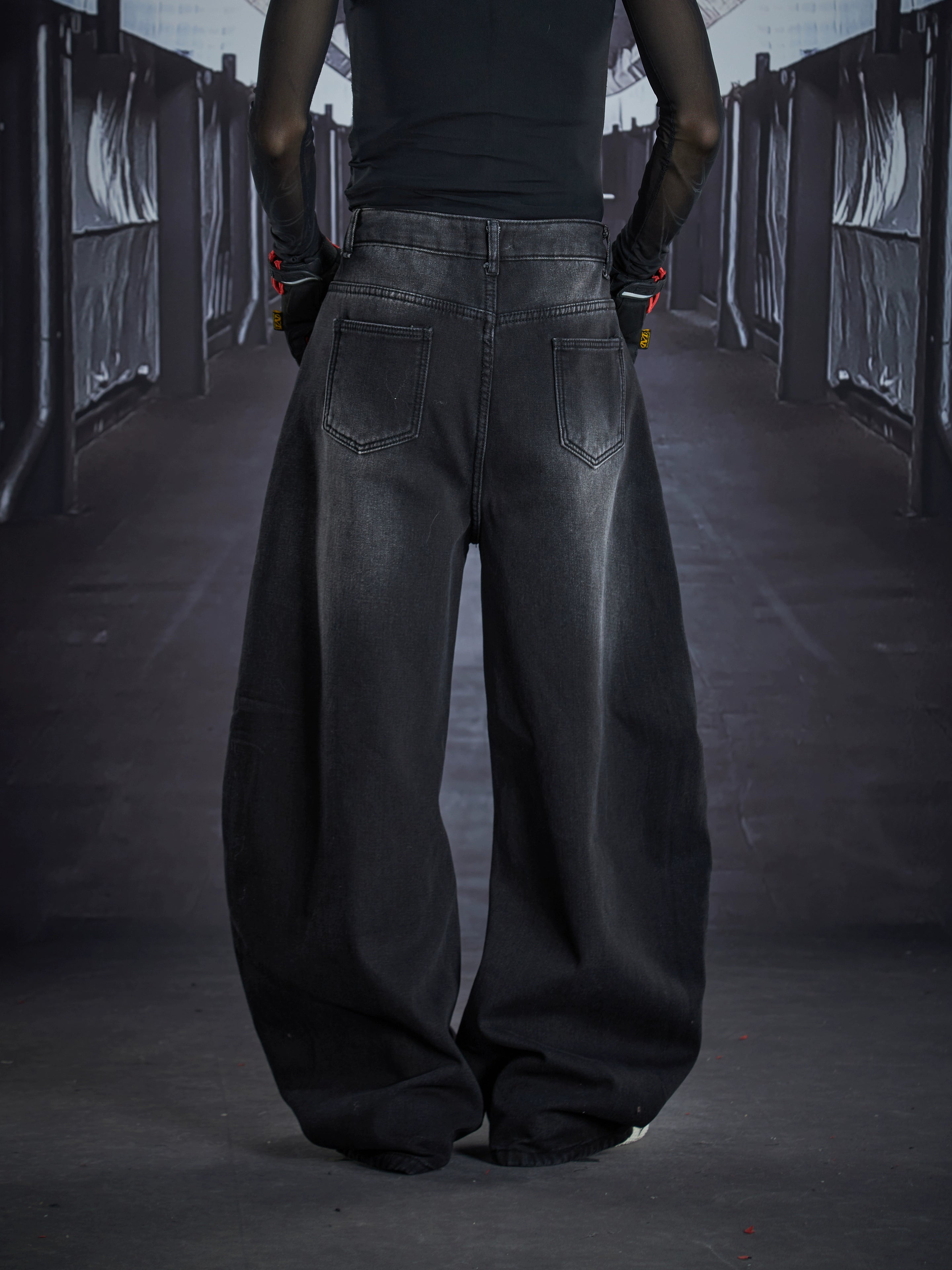 Heavy Embroidered Leather-Patch Fleece Lined Blade-Cut Jeans