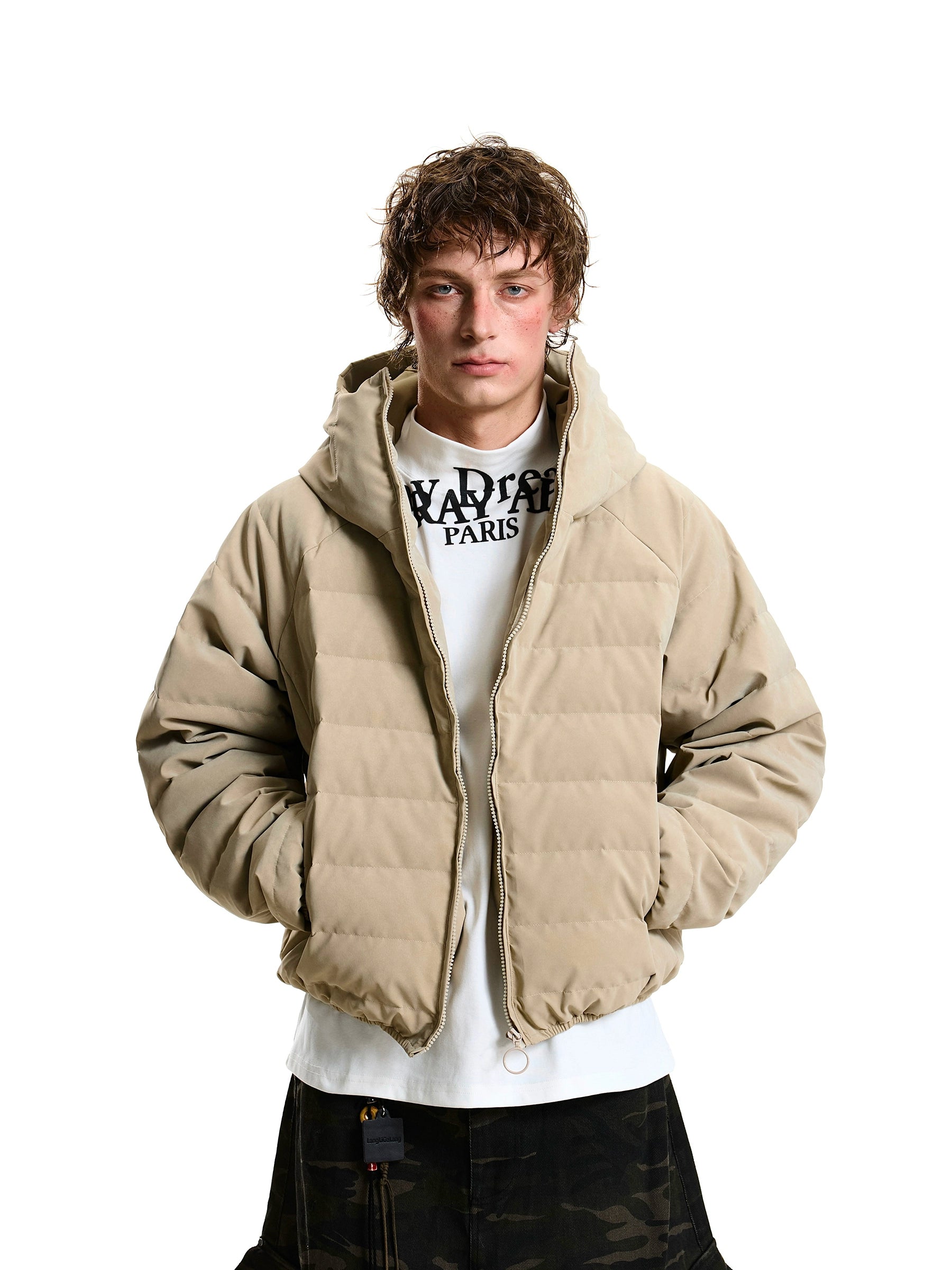 Lightweight 90% Down Ribbed Masked Hood Puffer