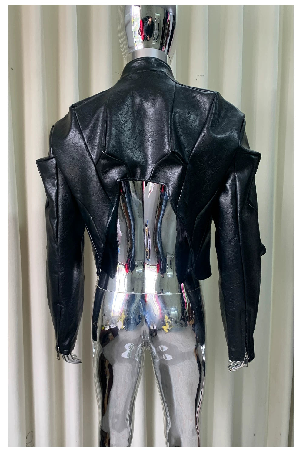 Sanhoostudio Deconstructed Asymmetric PU Leather Jacket