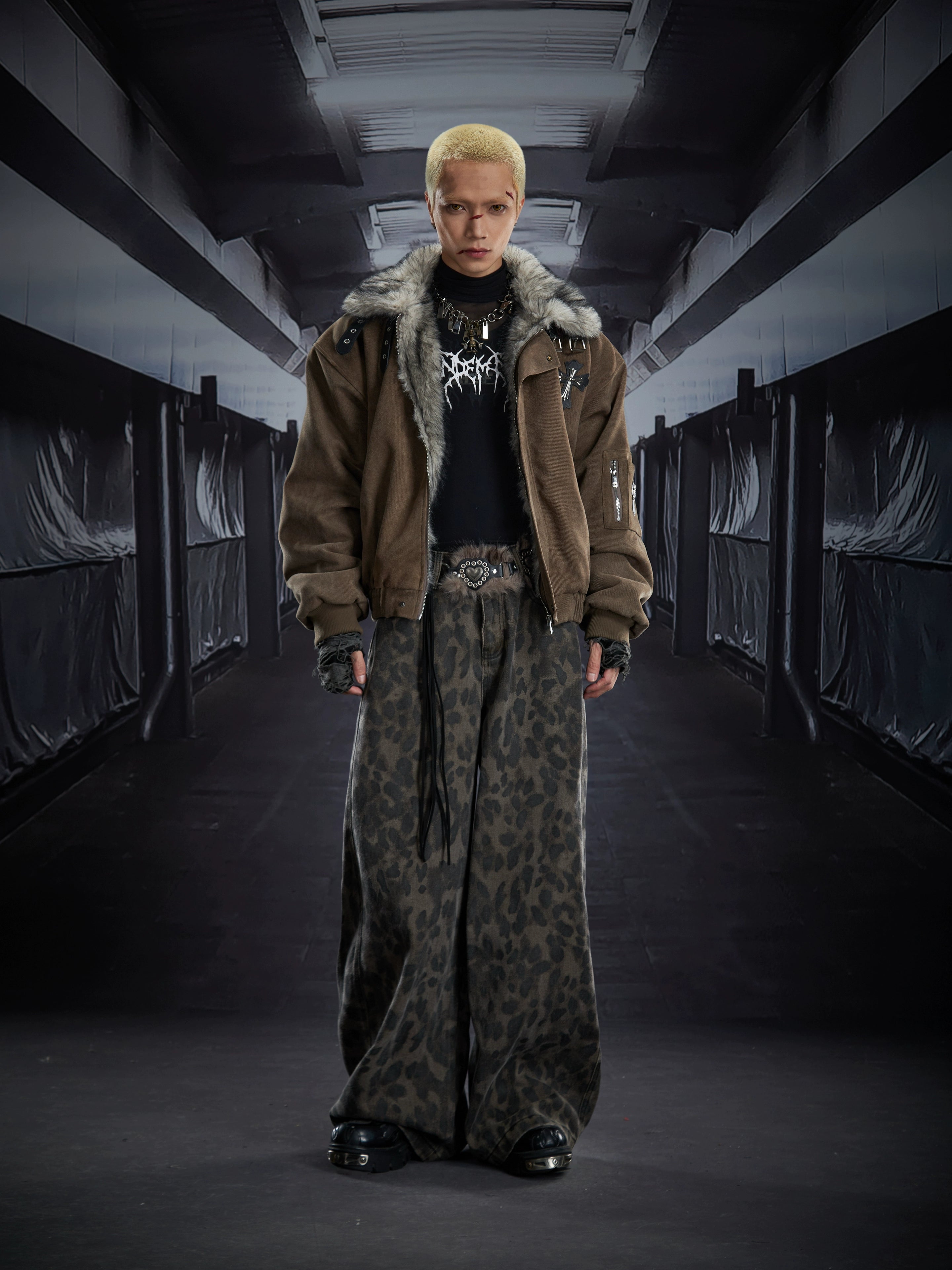 Washed Leopard Wide-Leg Streetwear Pants