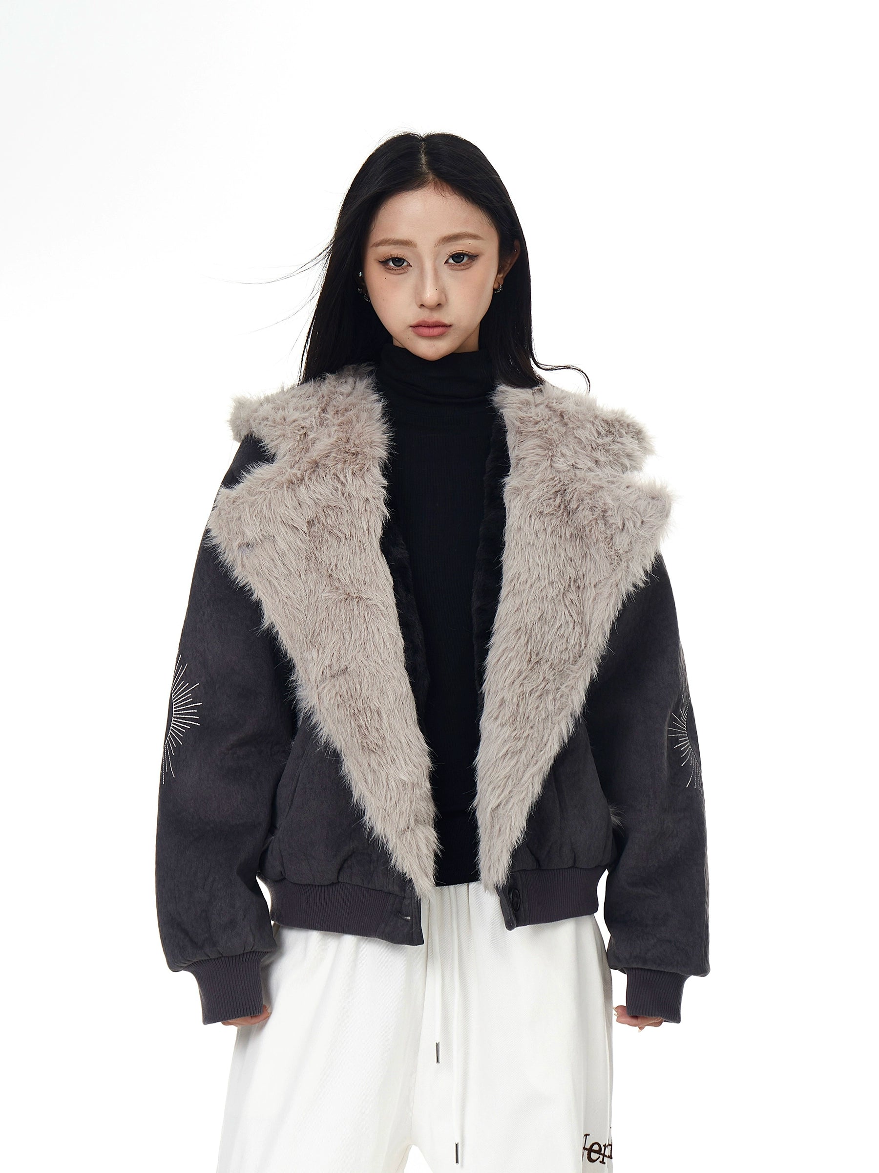 Wolf-Fur Spliced Mountain Hawk Hooded Coat