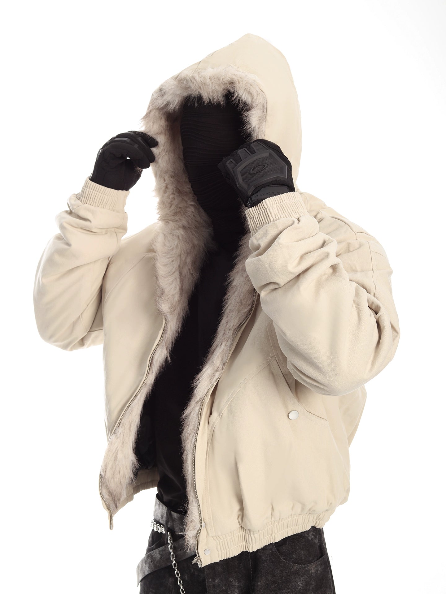 Fur-Collar Hooded Short Puffer Jacket