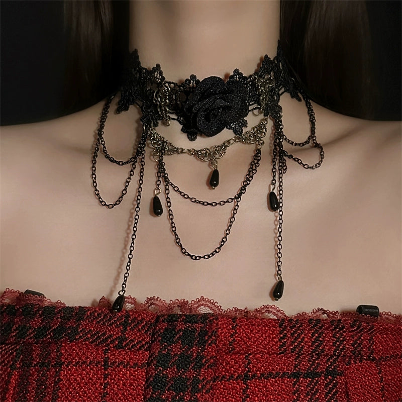 Black Lace Floral Choker Necklace
