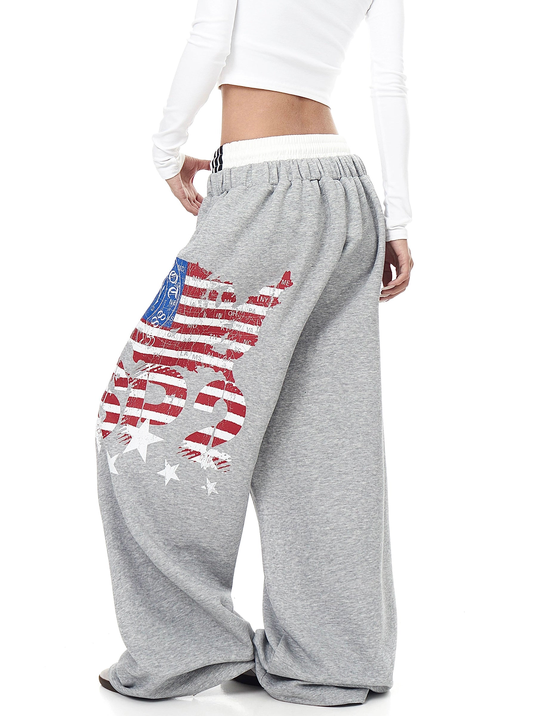 Double-Waist Letter Print Straight Sweatpants