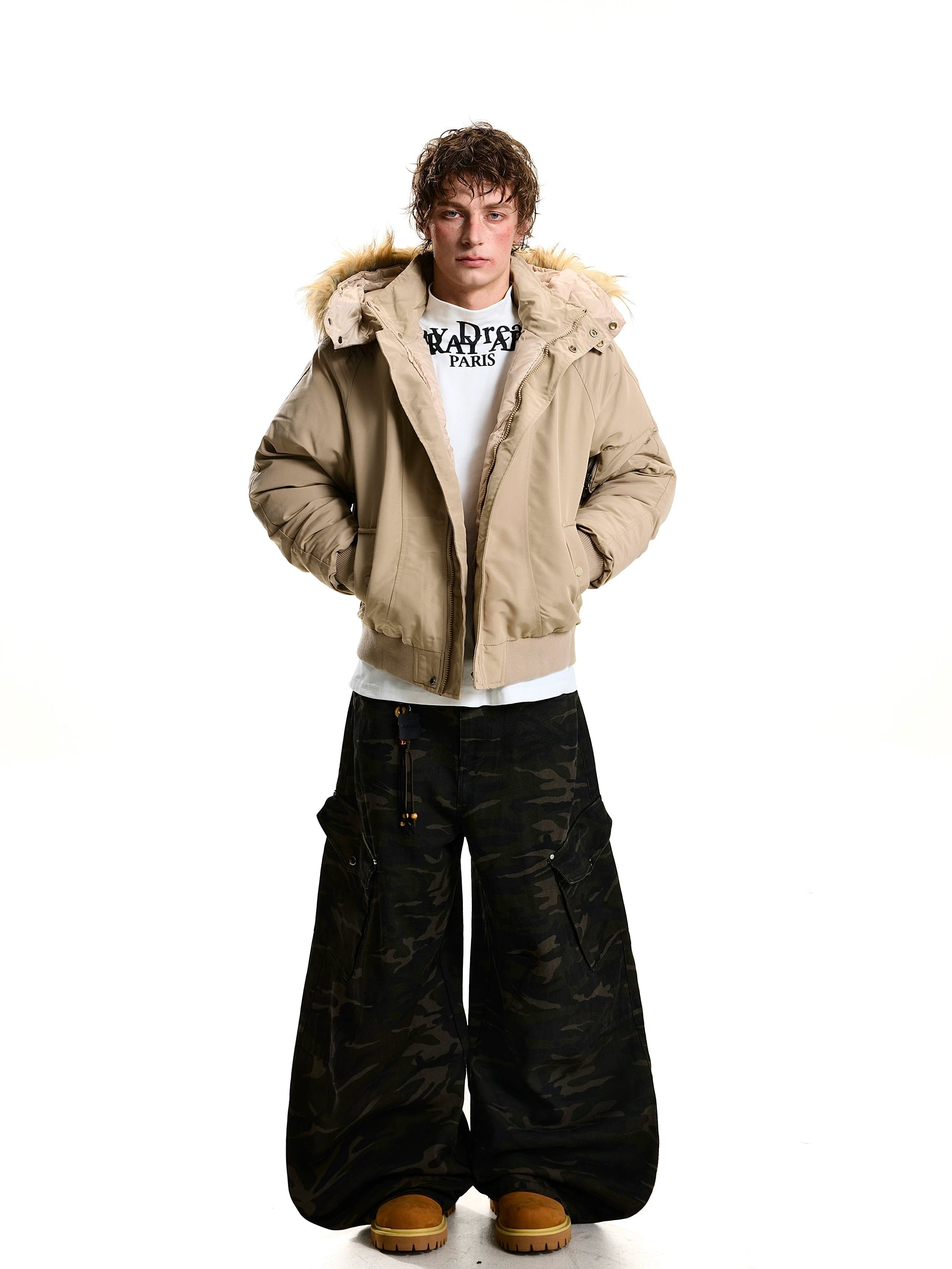 Fur Hood Utility Bomber Parka Puffer Jacket