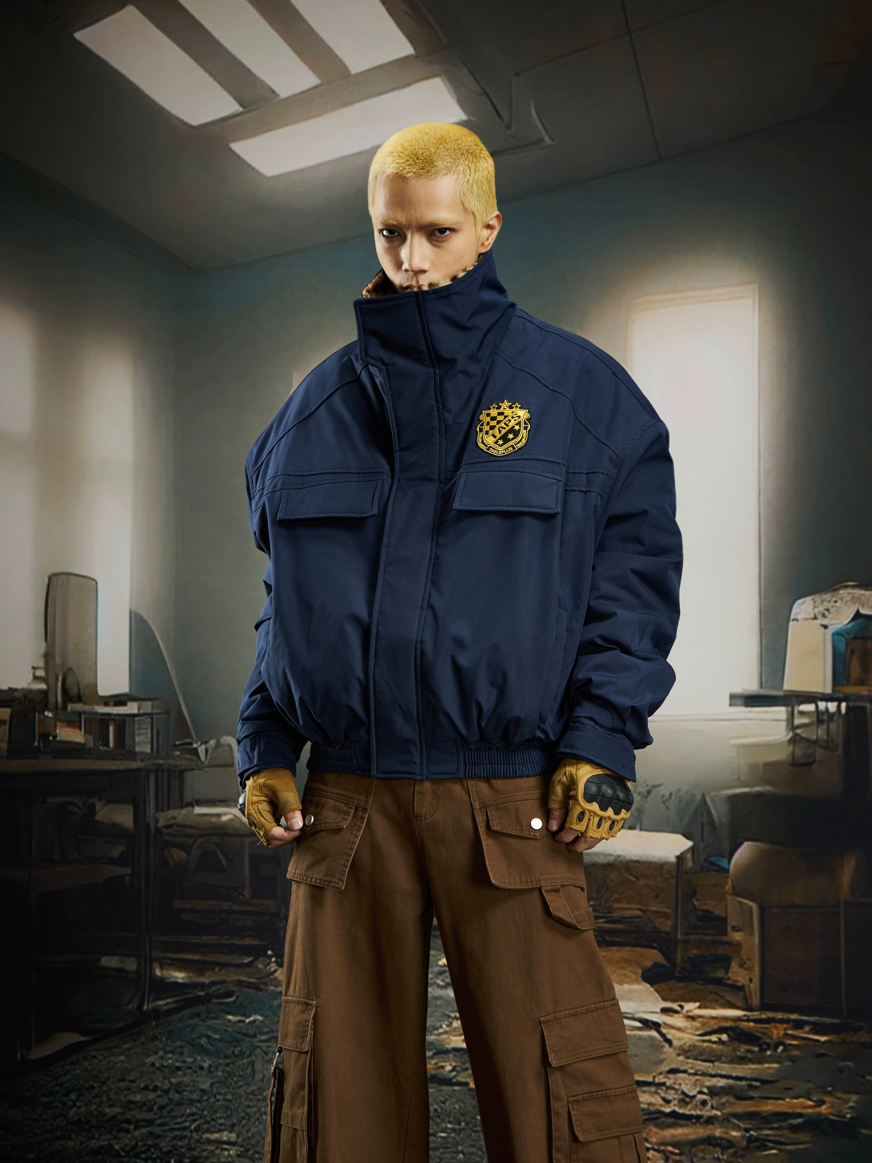 Retro Leopard Short Padded Workwear Jacket