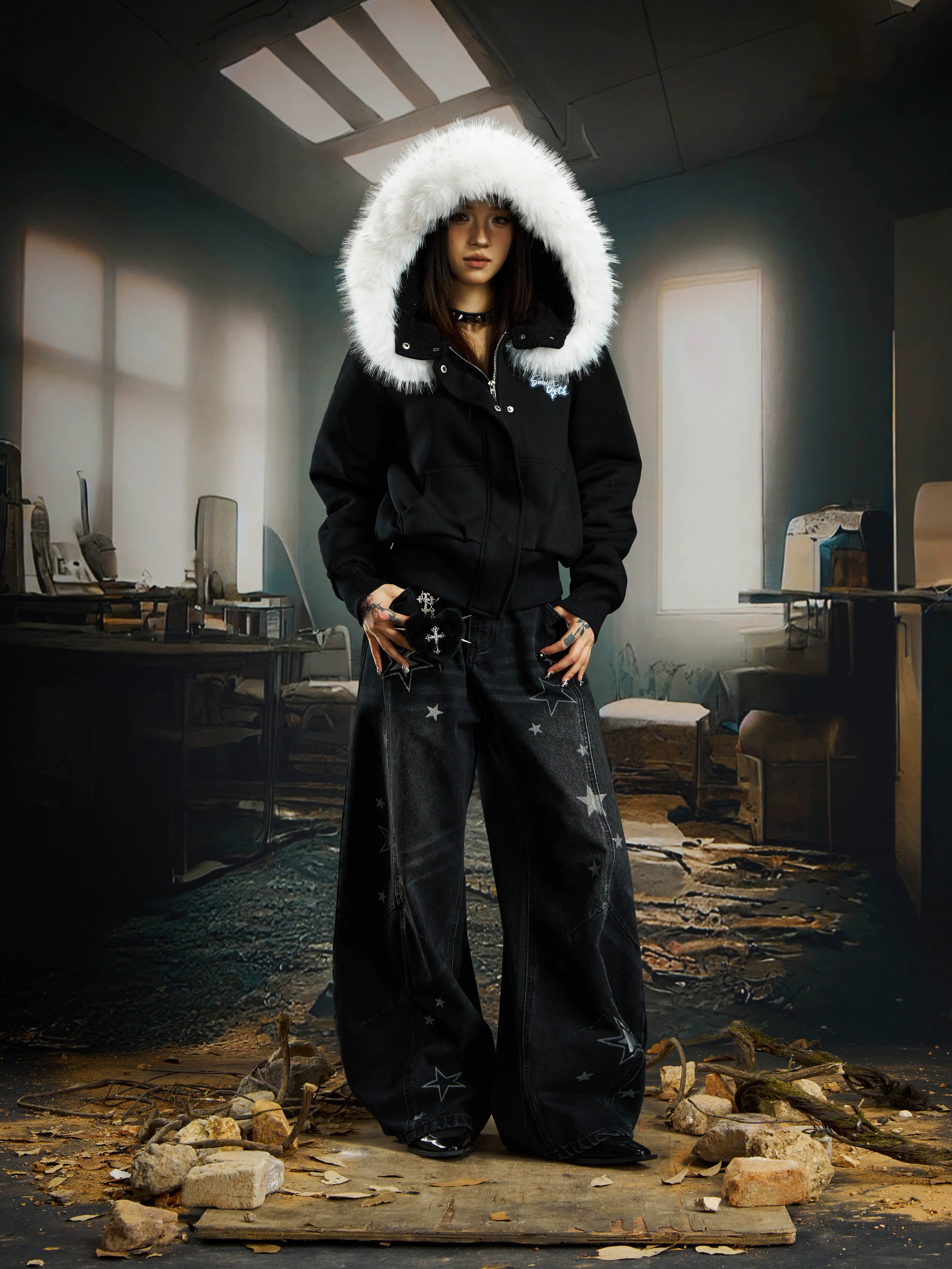 Fuzzy Fleece Short Hooded Hoodie with Plush Lining