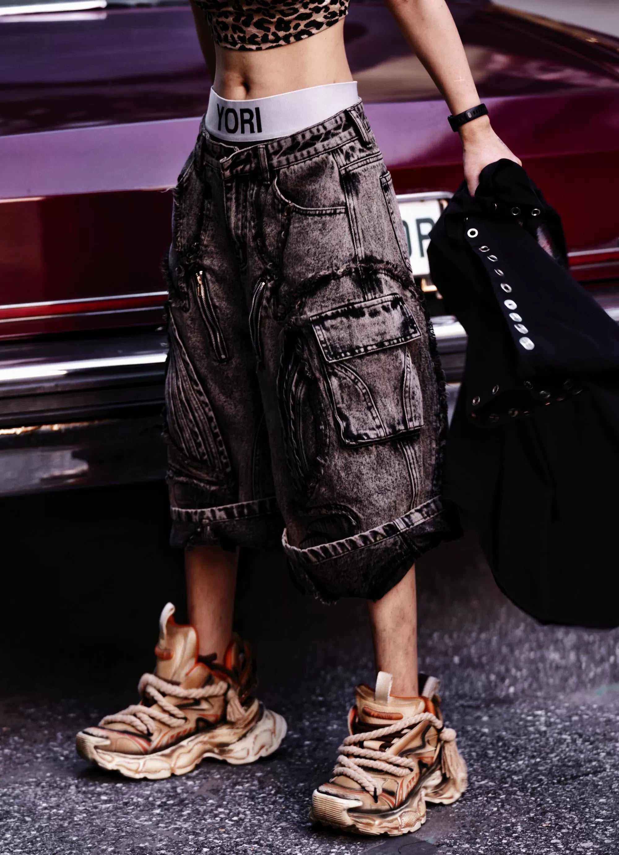 Heavy Embroidered Washed Patchwork Denim Pants