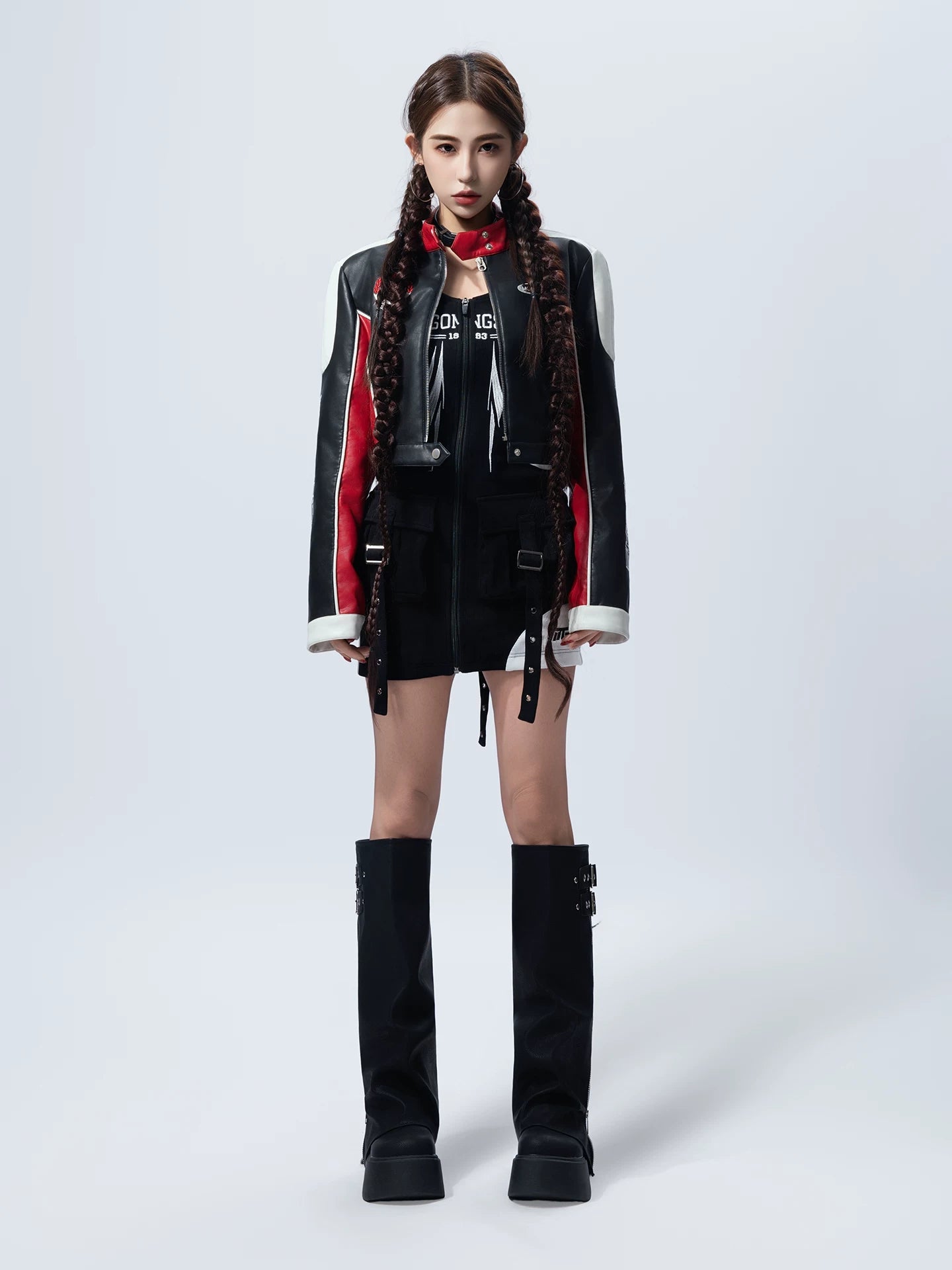 Sanhoostudio PU Leather Cropped Biker Jacket