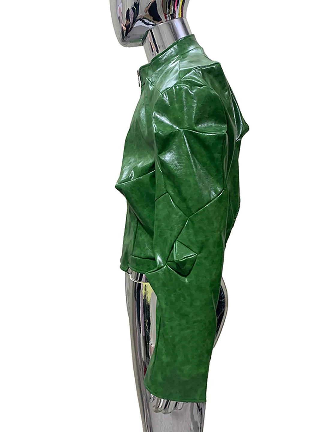 Sanhoostudio Green Glossy Deconstructed Cropped Leather Jacket
