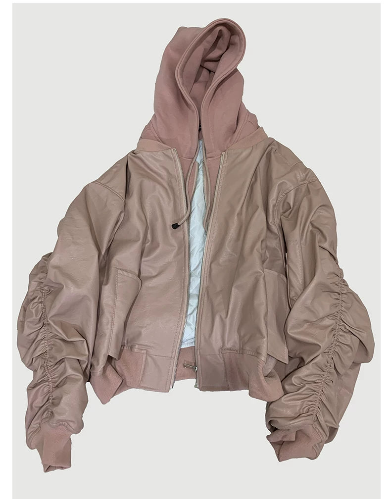 Sanhoostudio Layered Oversized PU Leather Jacket