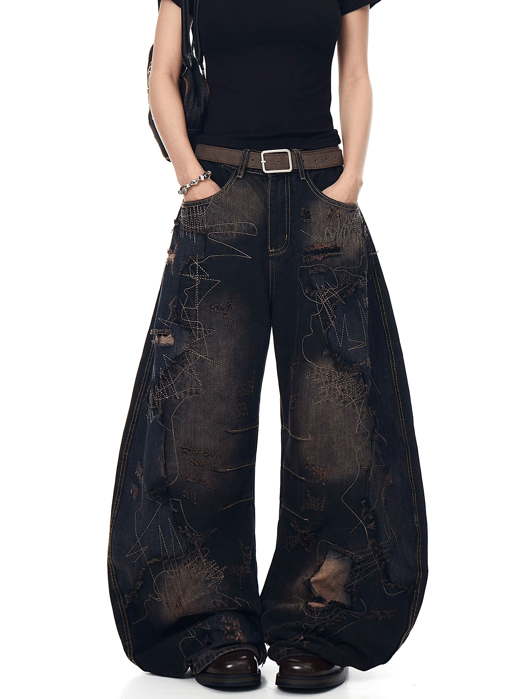 Distressed Edge Deconstructed Denim Pants