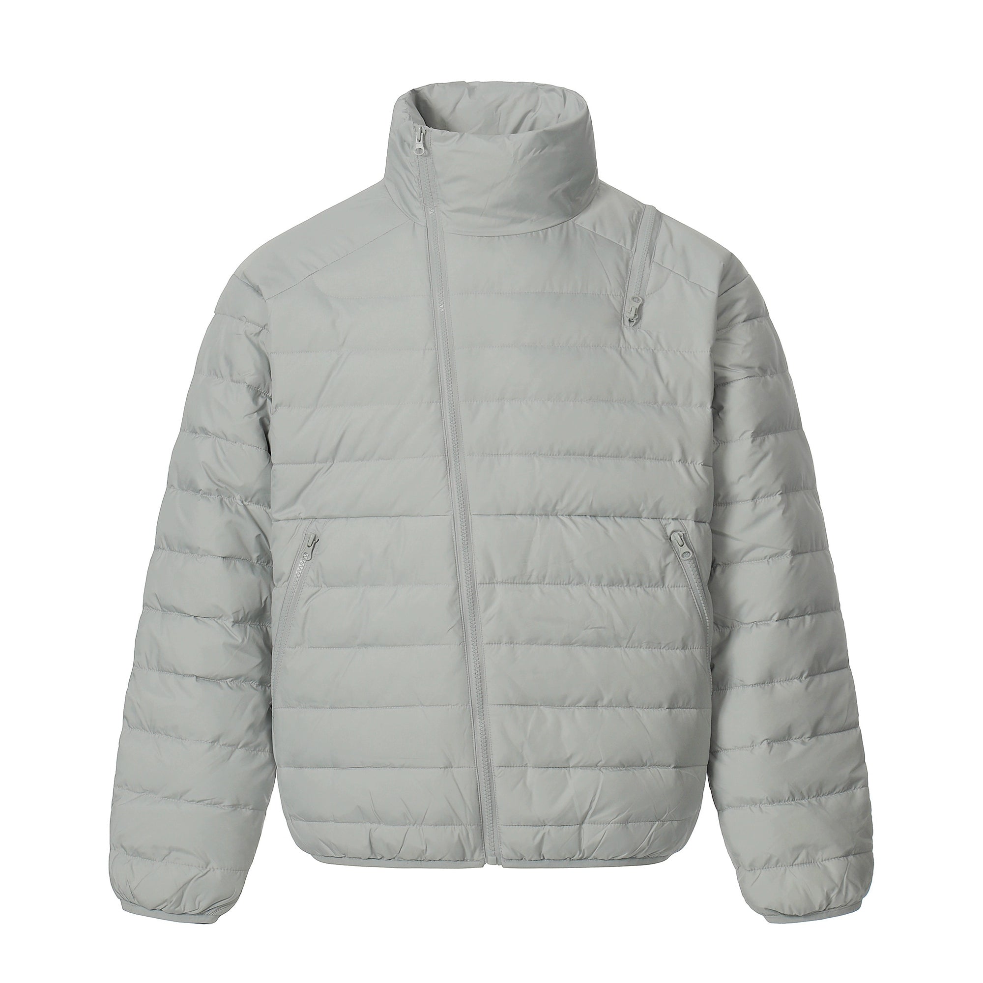 Asymmetric Zip Ribbed High-Neck Down Jacket