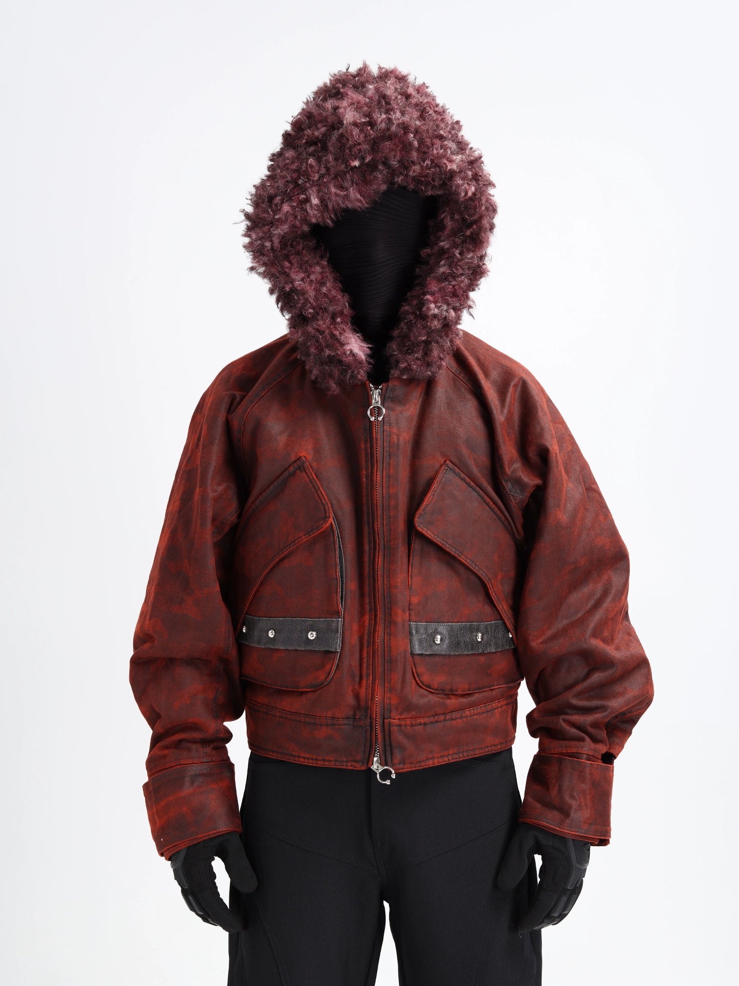 Brown Leather Hoodie Utility Jacket