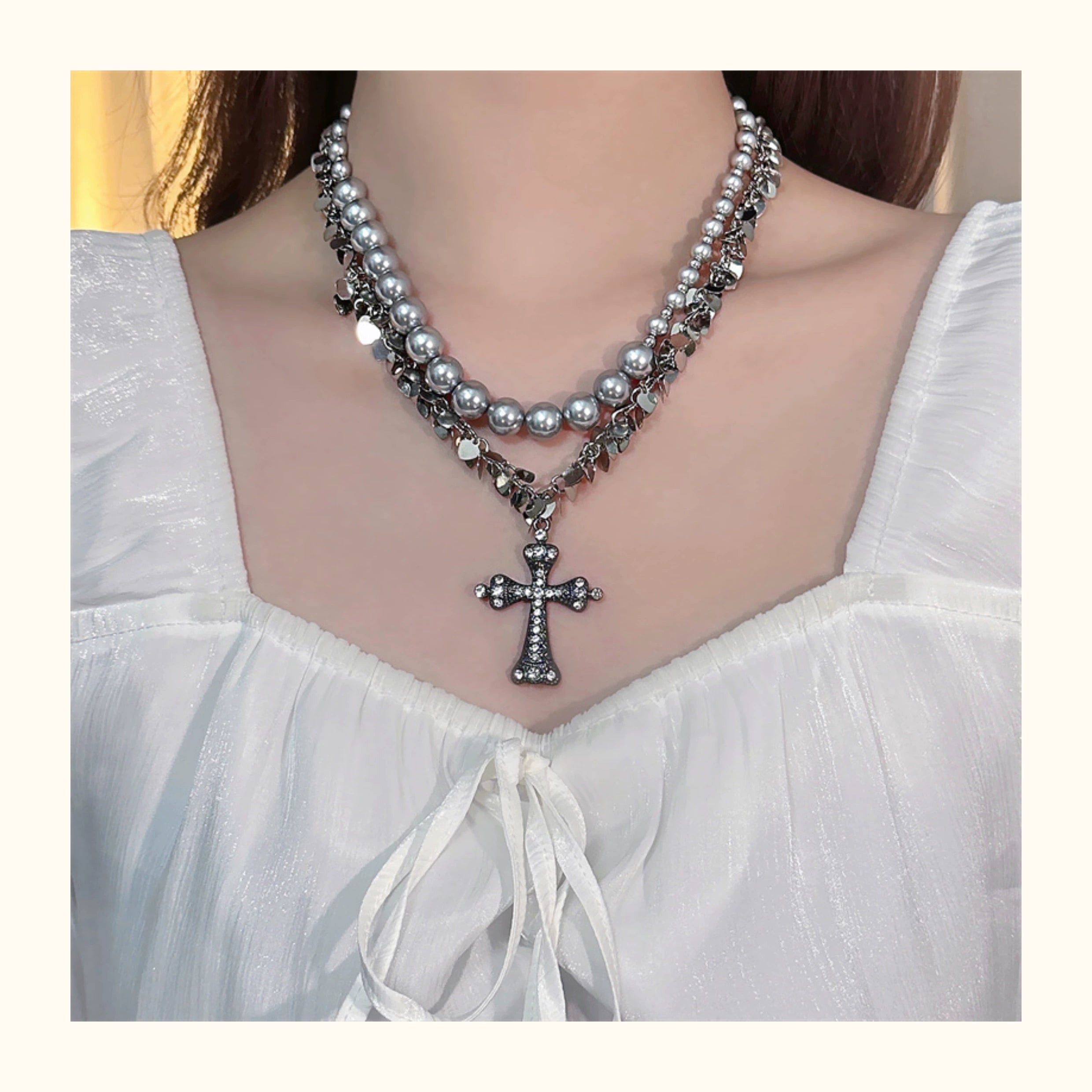 Double Layer Cross Choker Necklace