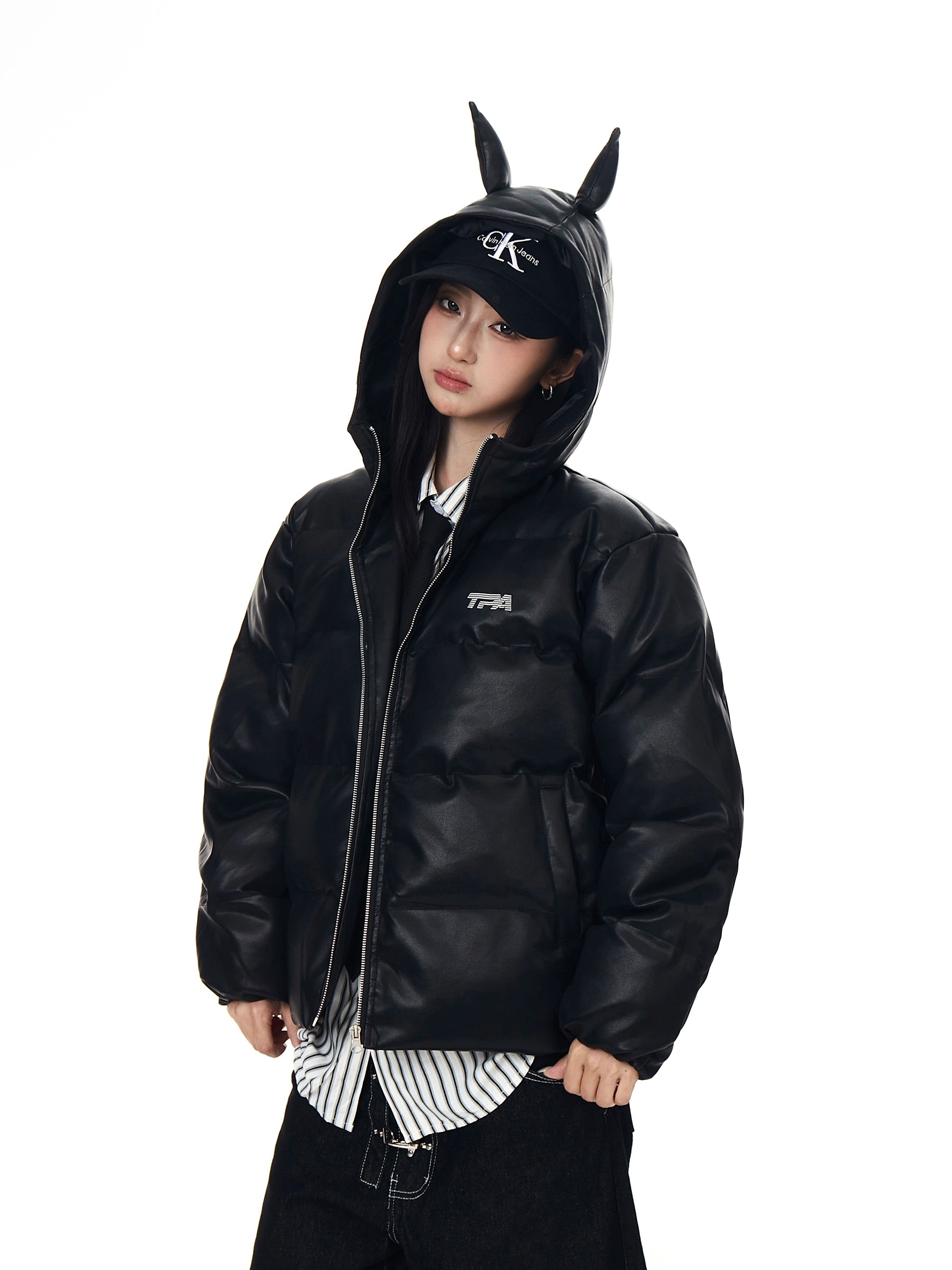 Doberman Ear Leather Puffer Jacket