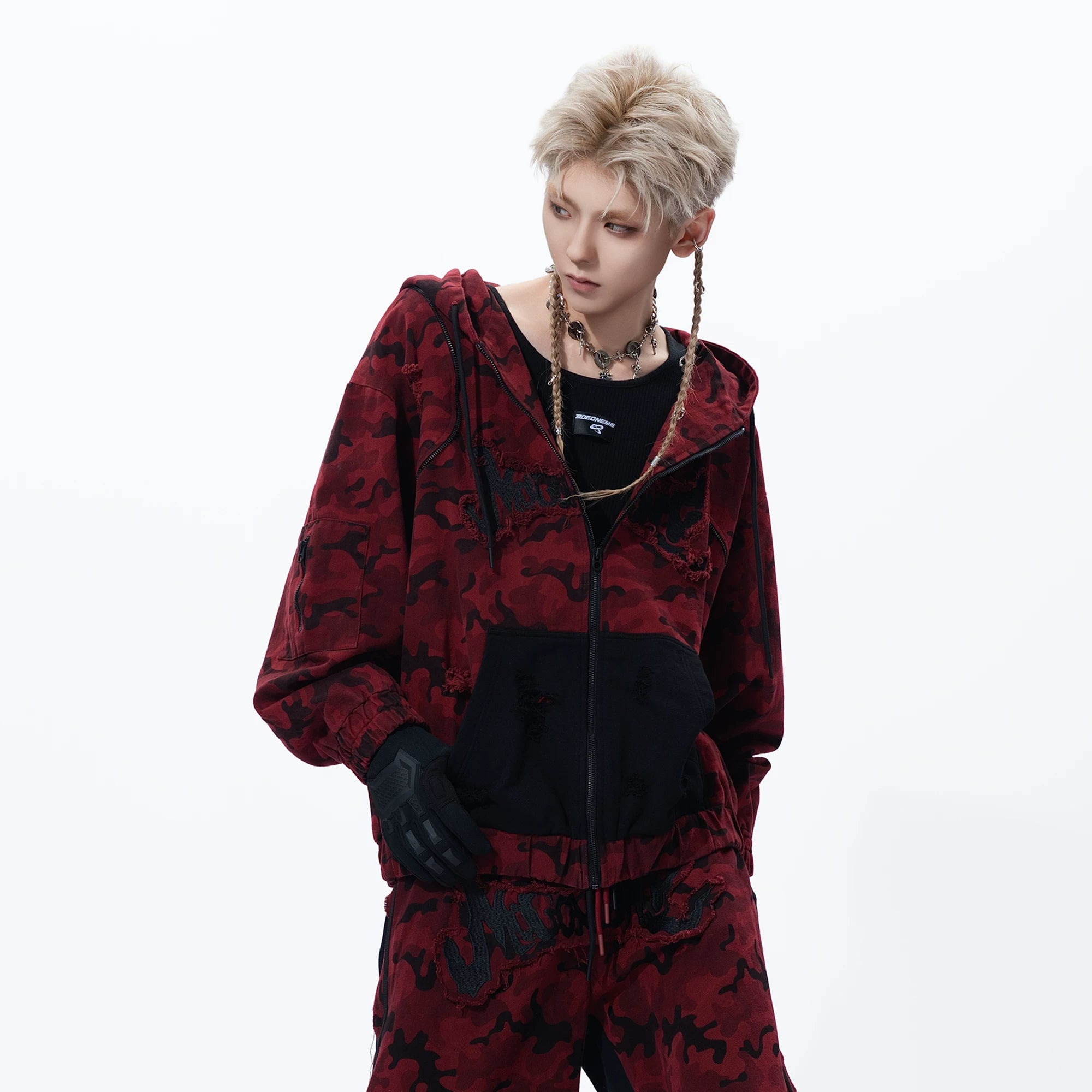 Sanhoostudio Distressed Camouflage Denim Jacket