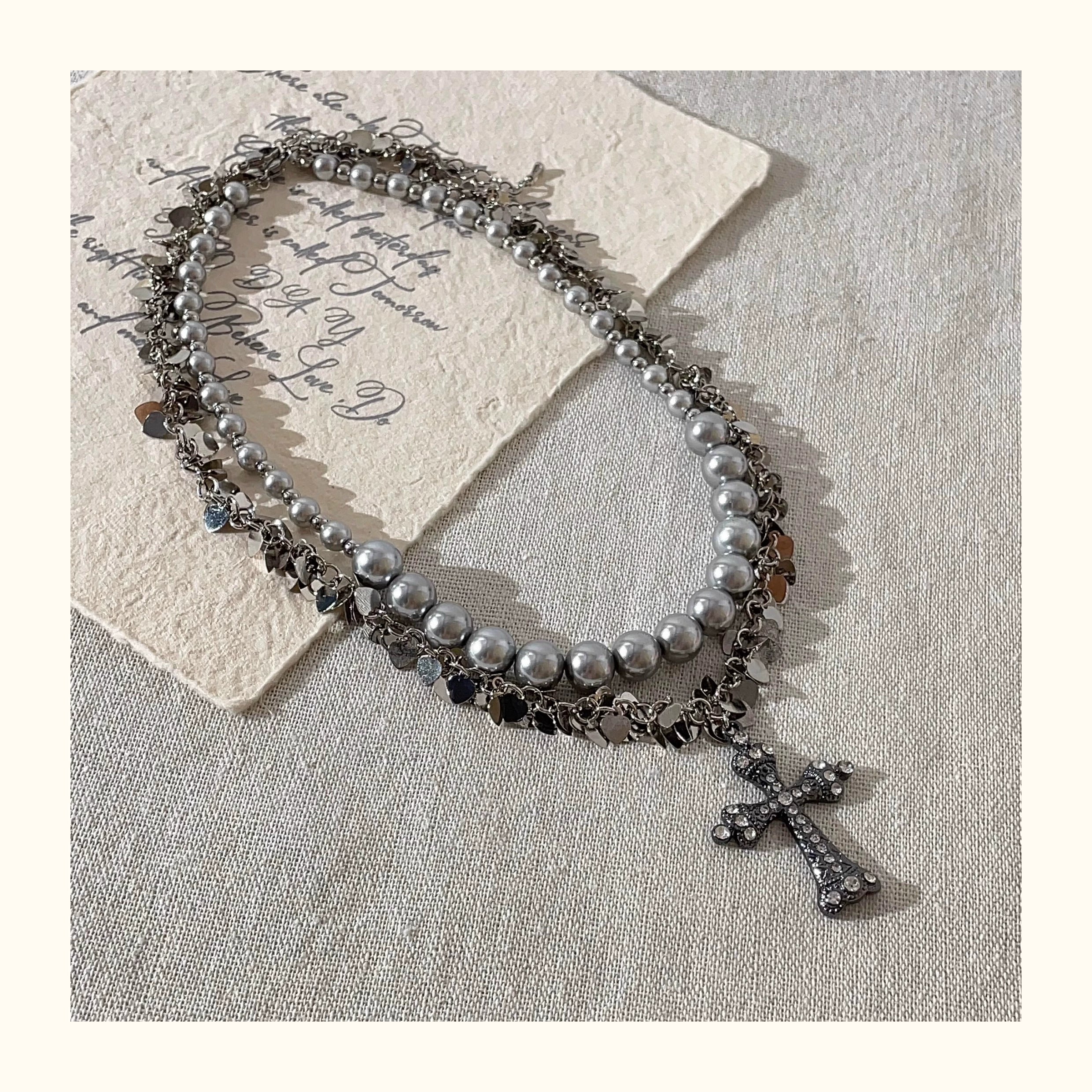 Double Layer Cross Choker Necklace