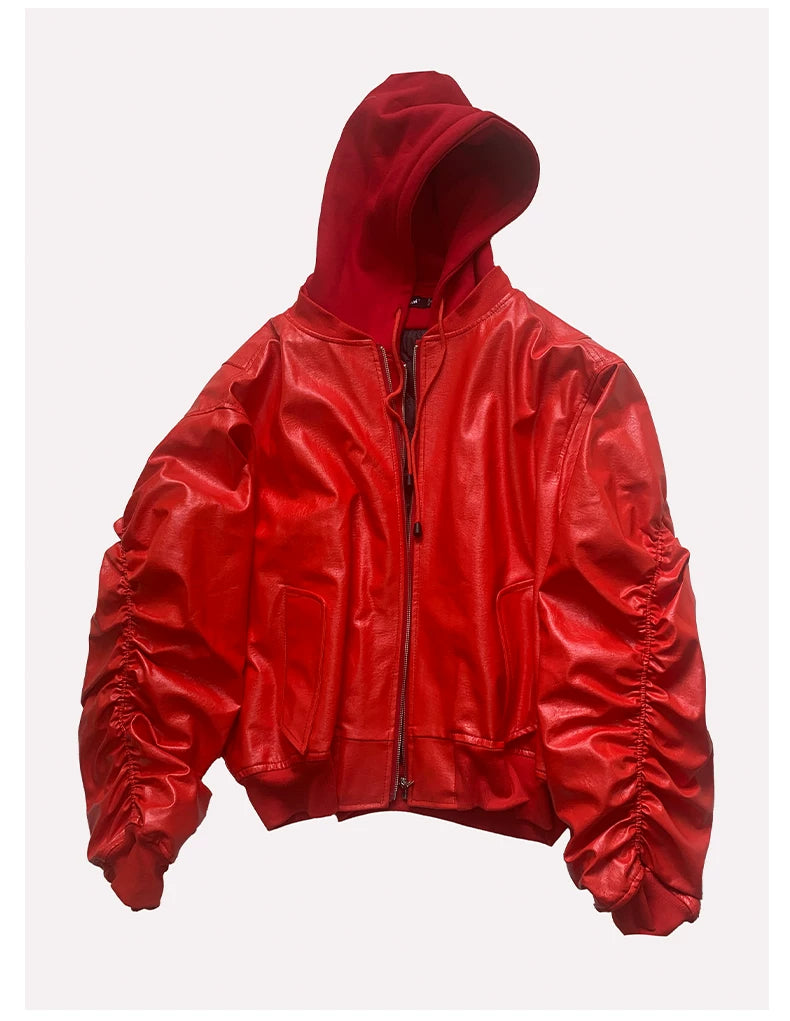 Sanhoostudio Layered Oversized PU Leather Jacket