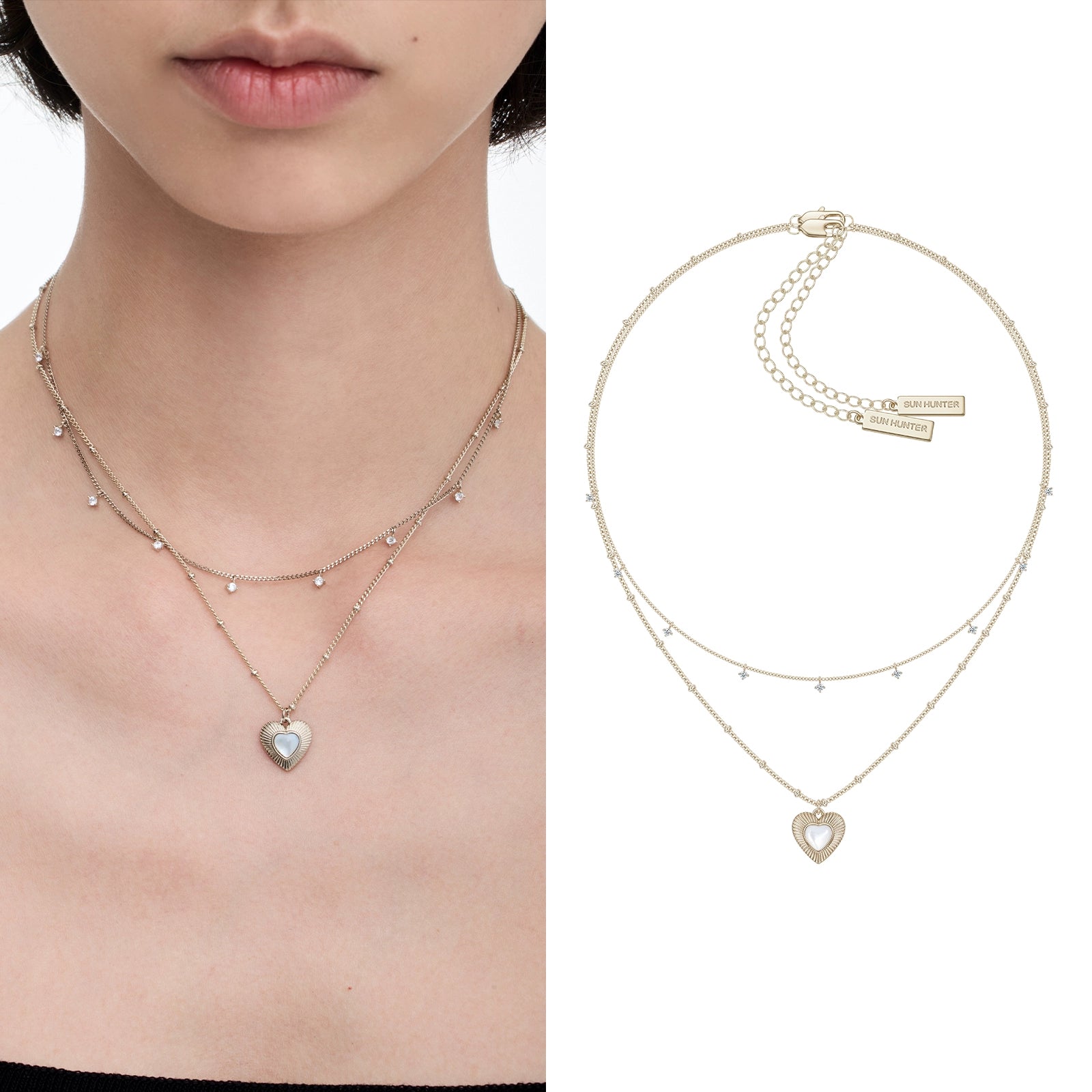 Double Layer Heart Mother of Pearl Necklace