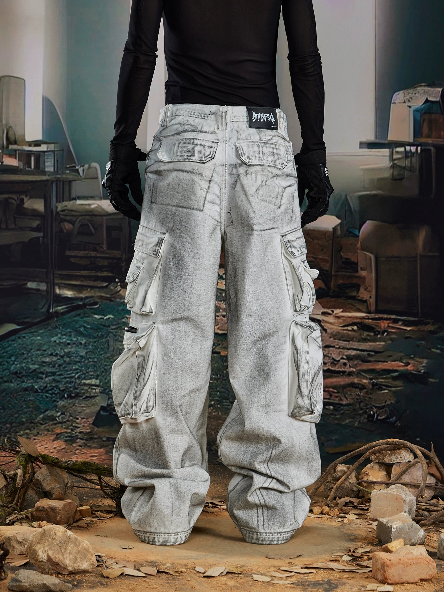 Tactical Multi-Pocket Washed Utility Denim Trousers